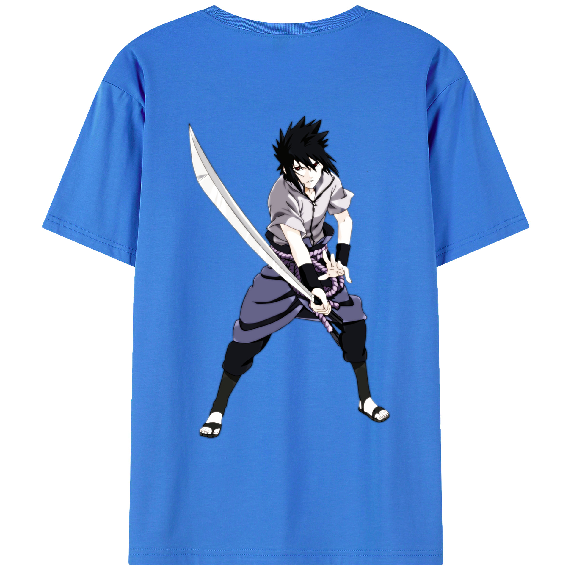 （画像用） NARUTO -ナルト- うちは サスケ Uchiha Sasuke 綿100％ メンズ半袖Tシャツ（バックプリント） 通気性