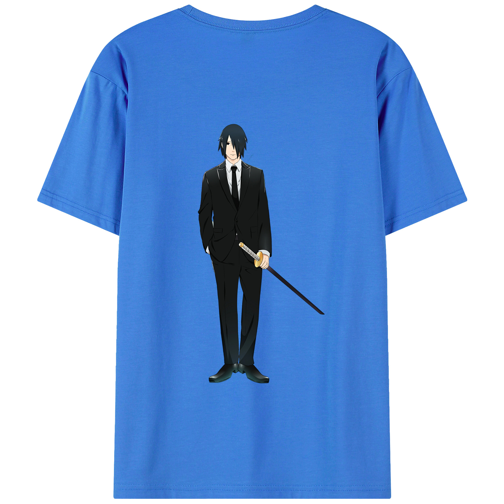 （画像用） NARUTO -ナルト- うちは サスケ Uchiha Sasuke 綿100％ メンズ半袖Tシャツ（バックプリント） 通気性