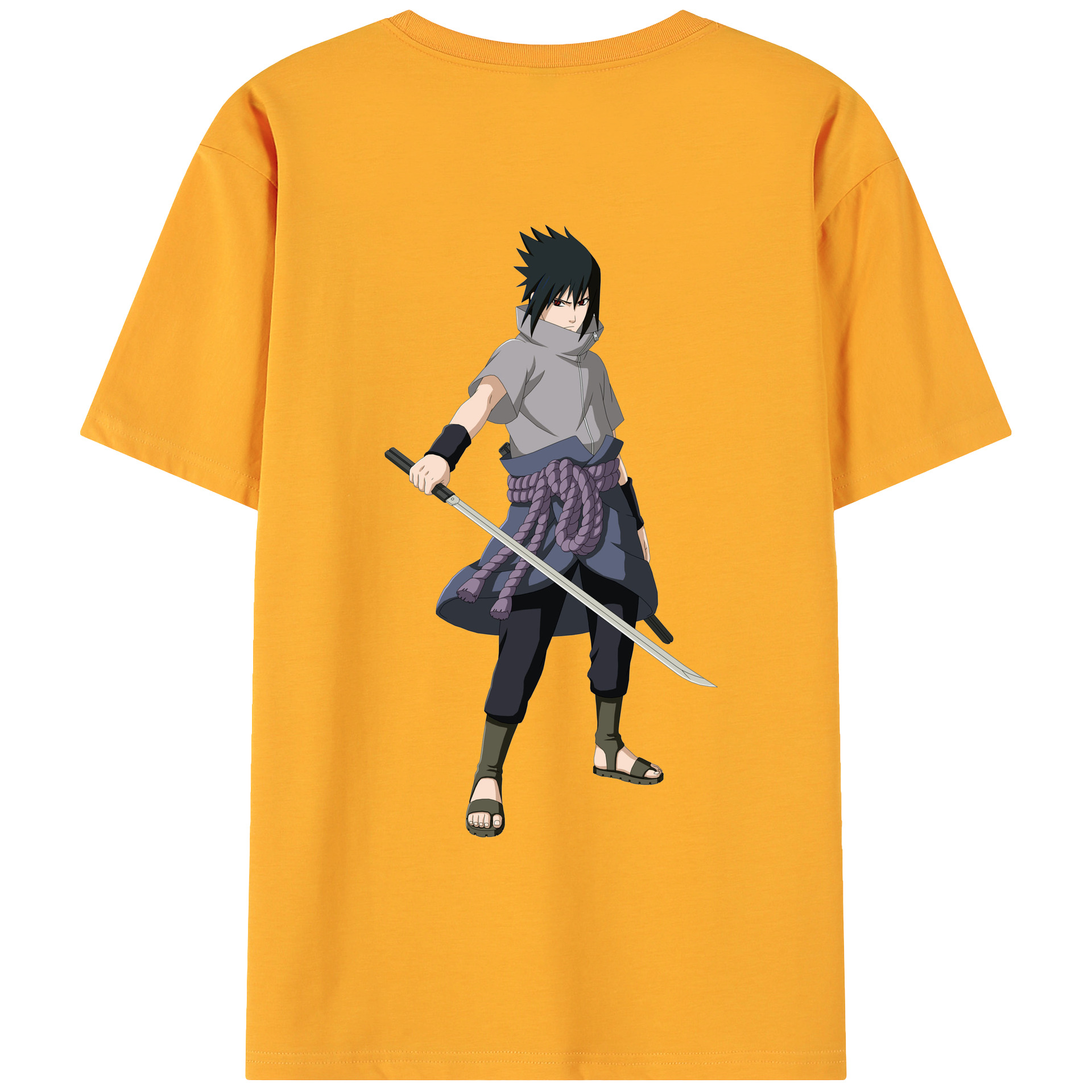 （画像用） NARUTO -ナルト- うちは サスケ Uchiha Sasuke 綿100％ メンズ半袖Tシャツ（バックプリント） 通気性