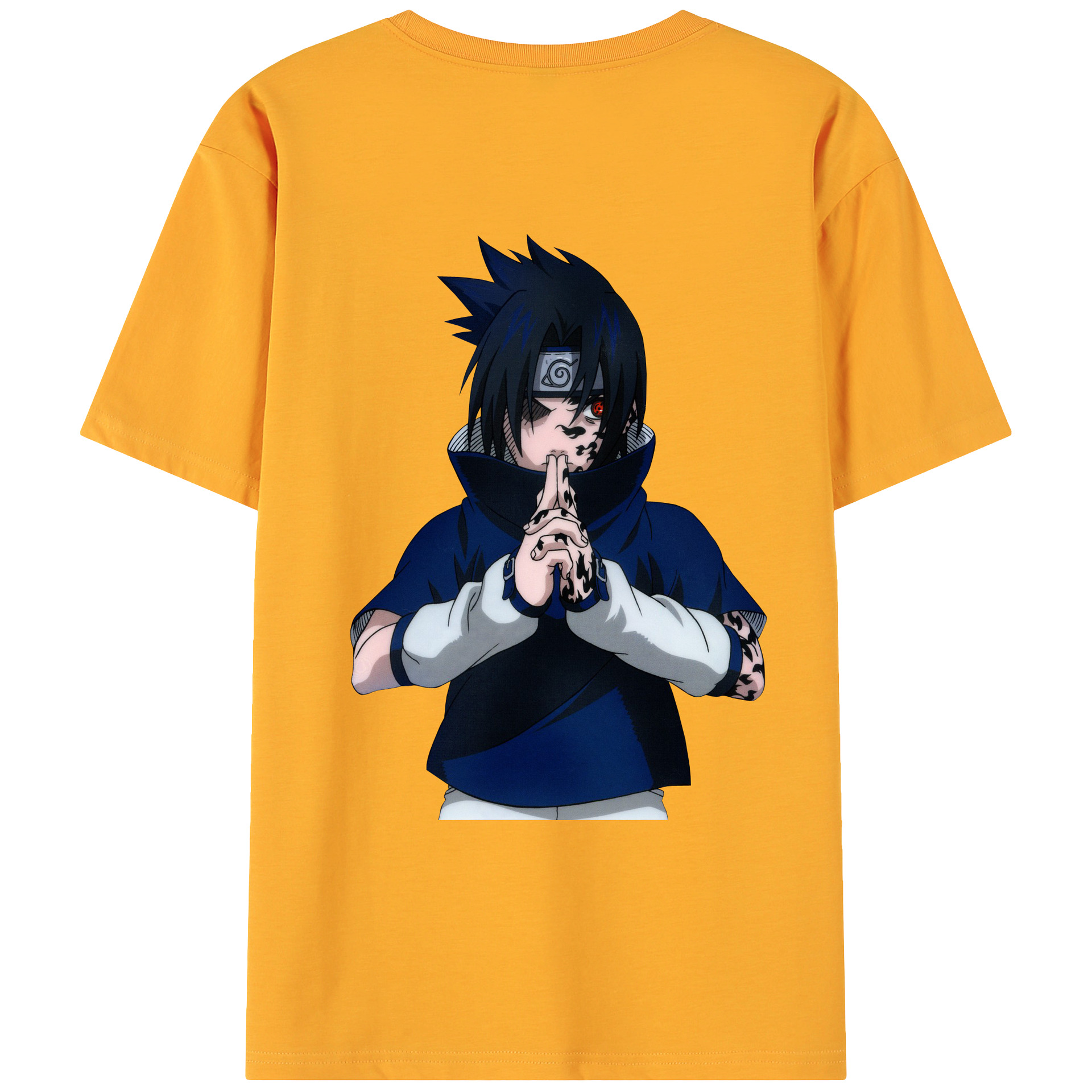 （画像用） NARUTO -ナルト- うちは サスケ Uchiha Sasuke 綿100％ メンズ半袖Tシャツ（バックプリント） 通気性