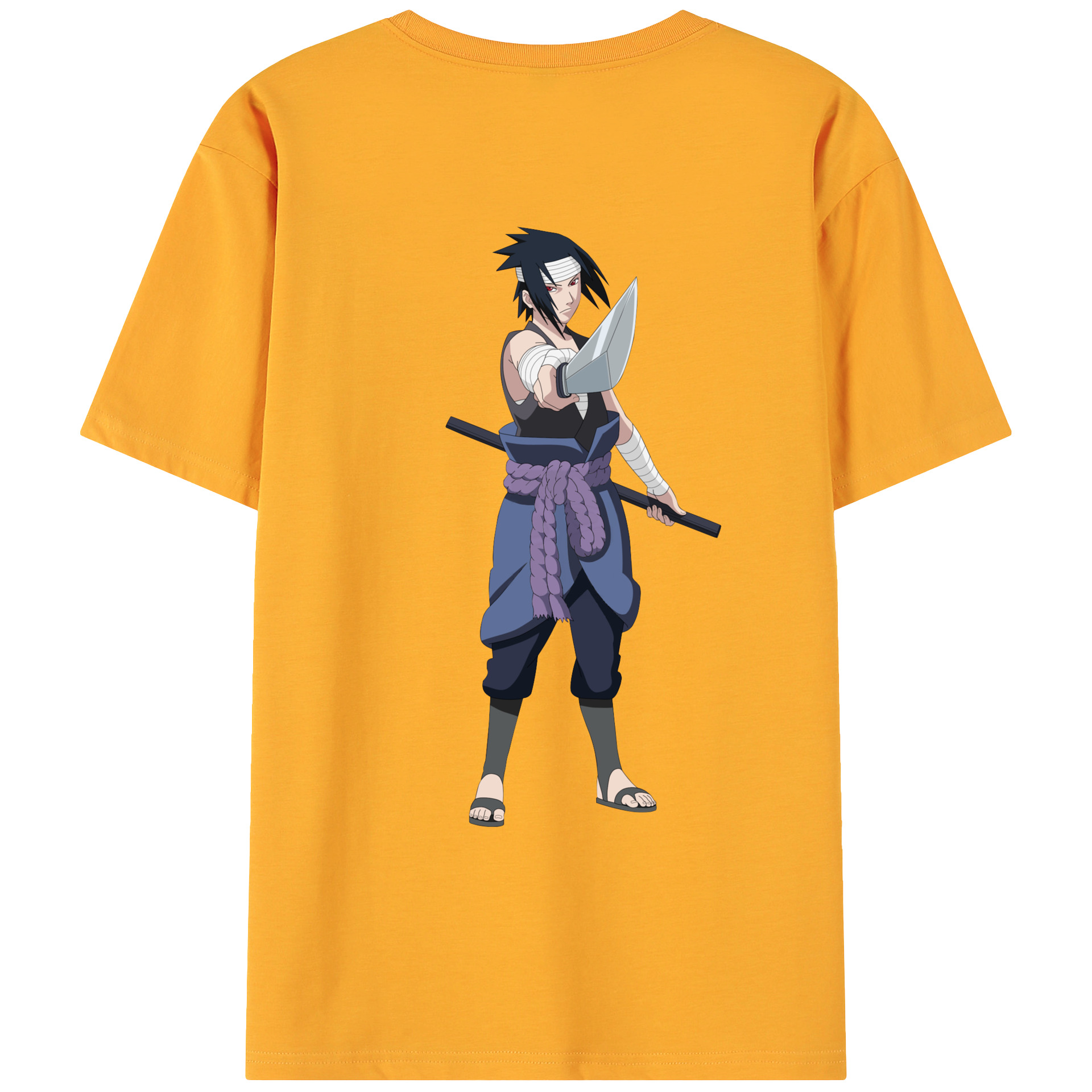 （画像用） NARUTO -ナルト- うちは サスケ Uchiha Sasuke 綿100％ メンズ半袖Tシャツ（バックプリント） 通気性