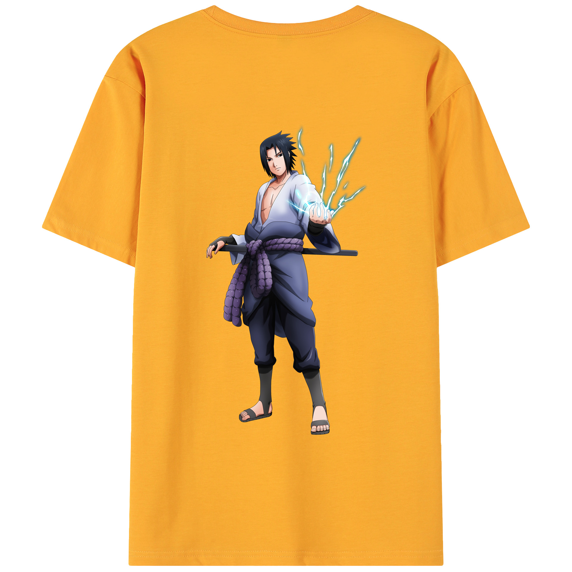 （画像用） NARUTO -ナルト- うちは サスケ Uchiha Sasuke 綿100％ メンズ半袖Tシャツ（バックプリント） 通気性