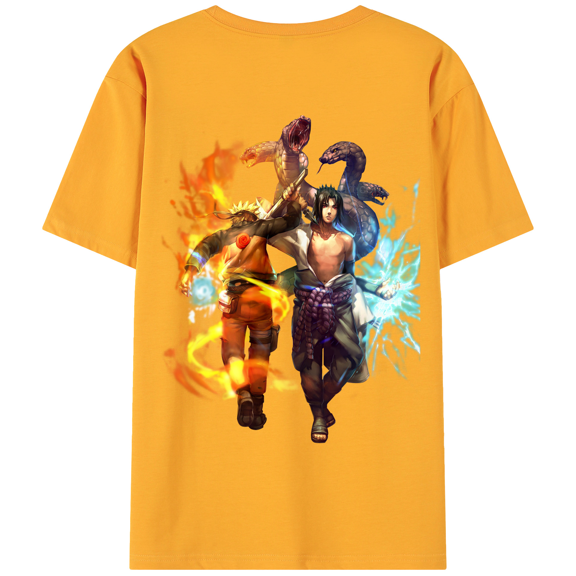 （画像用） NARUTO -ナルト- うちは サスケ Uchiha Sasuke 綿100％ メンズ半袖Tシャツ（バックプリント） 通気性