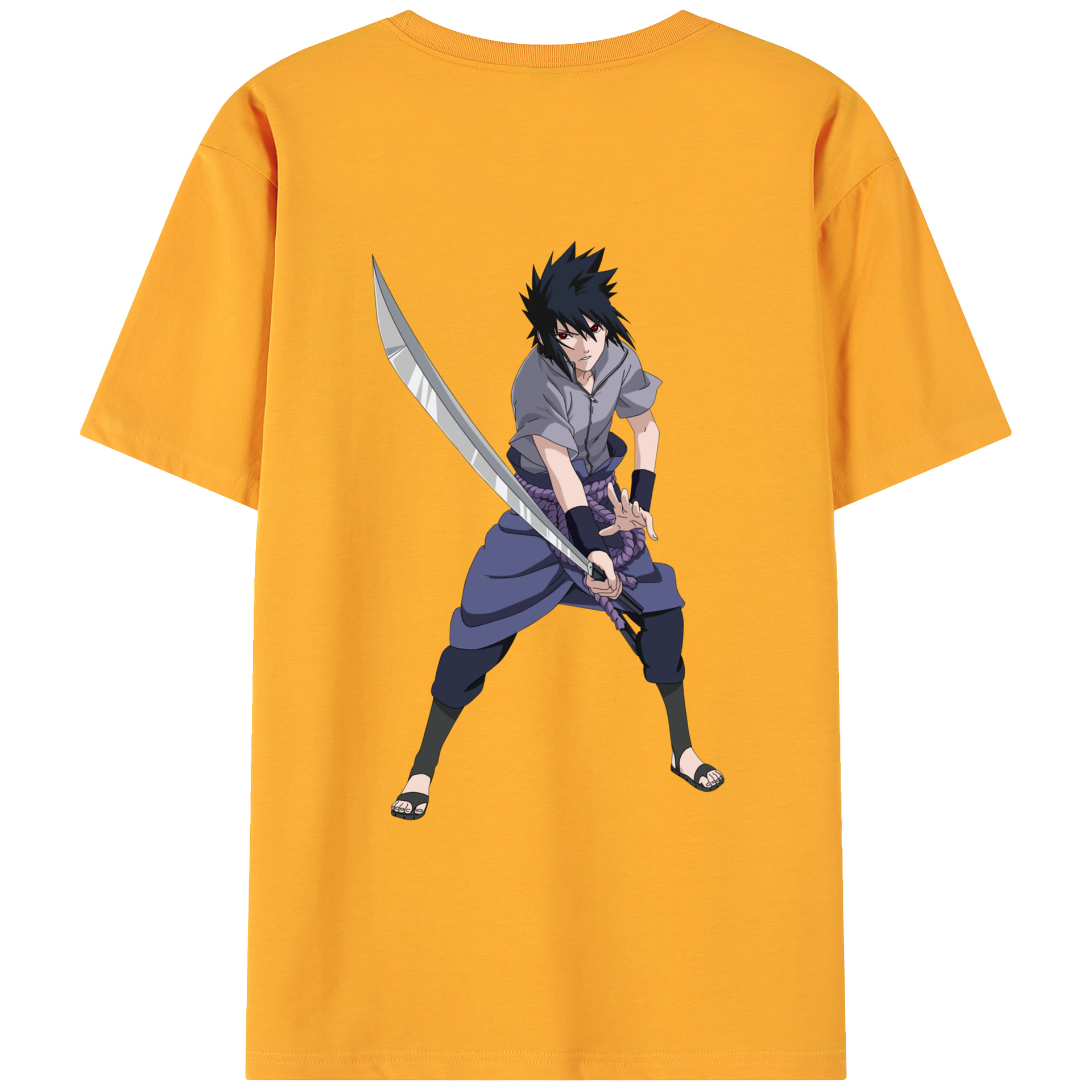 （画像用） NARUTO -ナルト- うちは サスケ Uchiha Sasuke 綿100％ メンズ半袖Tシャツ（バックプリント） 通気性