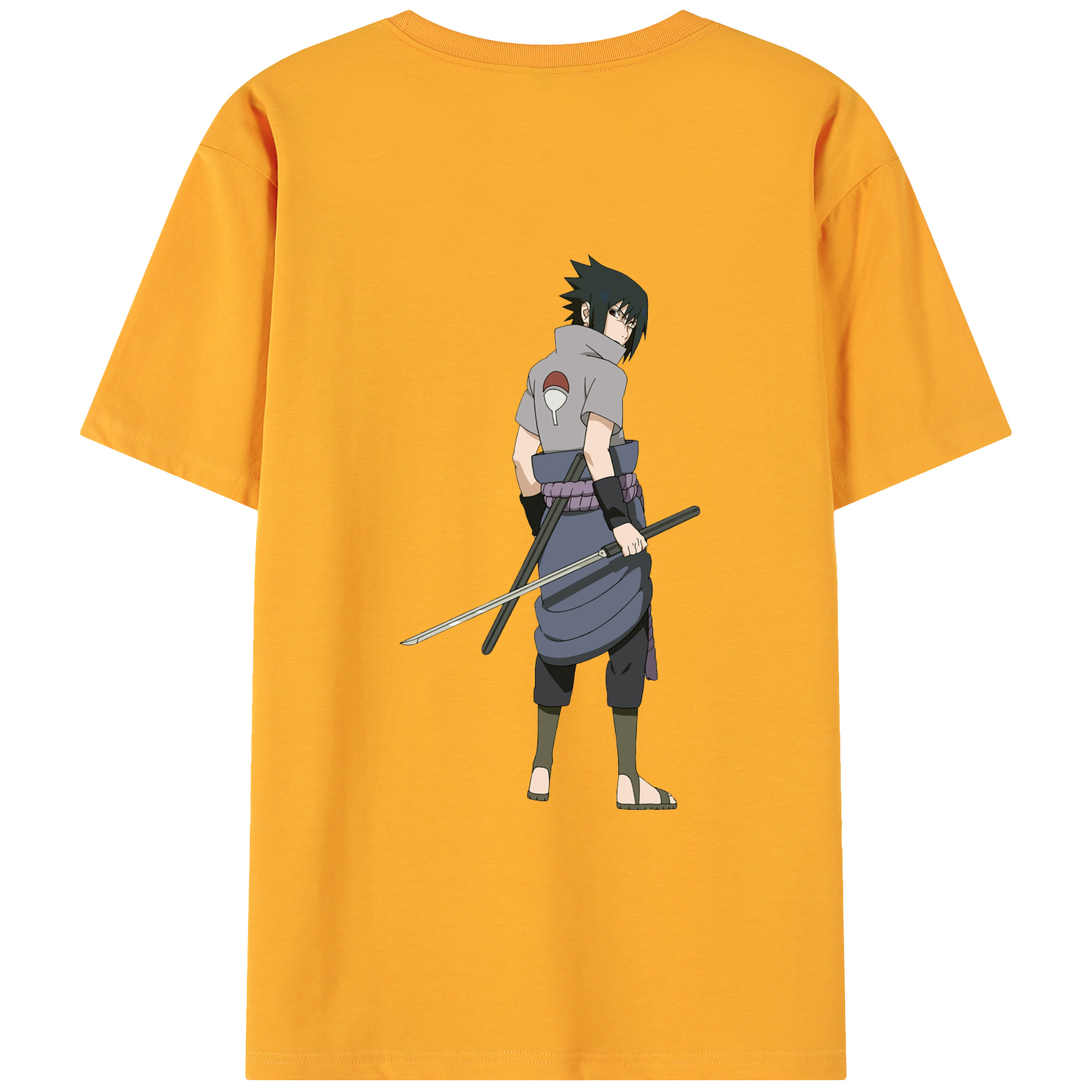 （画像用） NARUTO -ナルト- うちは サスケ Uchiha Sasuke 綿100％ メンズ半袖Tシャツ（バックプリント） 通気性
