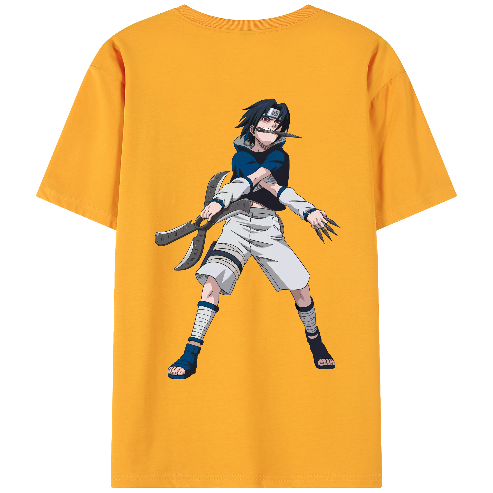 （画像用） NARUTO -ナルト- うちは サスケ Uchiha Sasuke 綿100％ メンズ半袖Tシャツ（バックプリント） 通気性