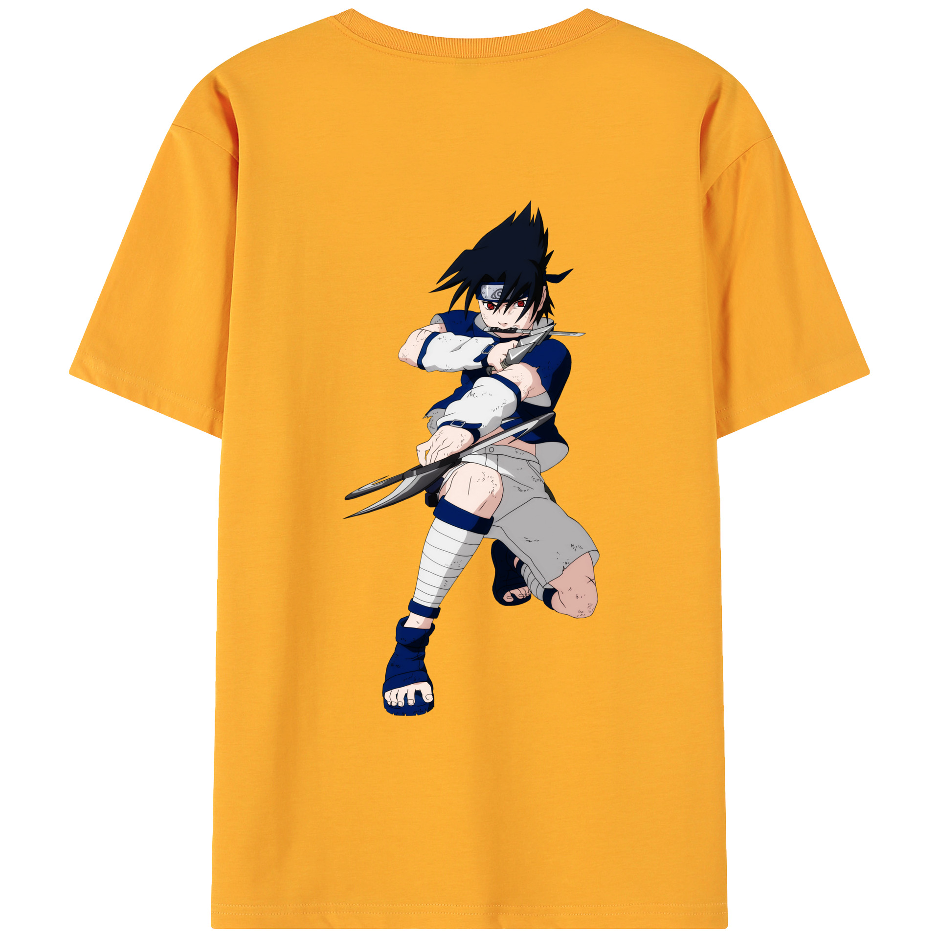（画像用） NARUTO -ナルト- うちは サスケ Uchiha Sasuke 綿100％ メンズ半袖Tシャツ（バックプリント） 通気性