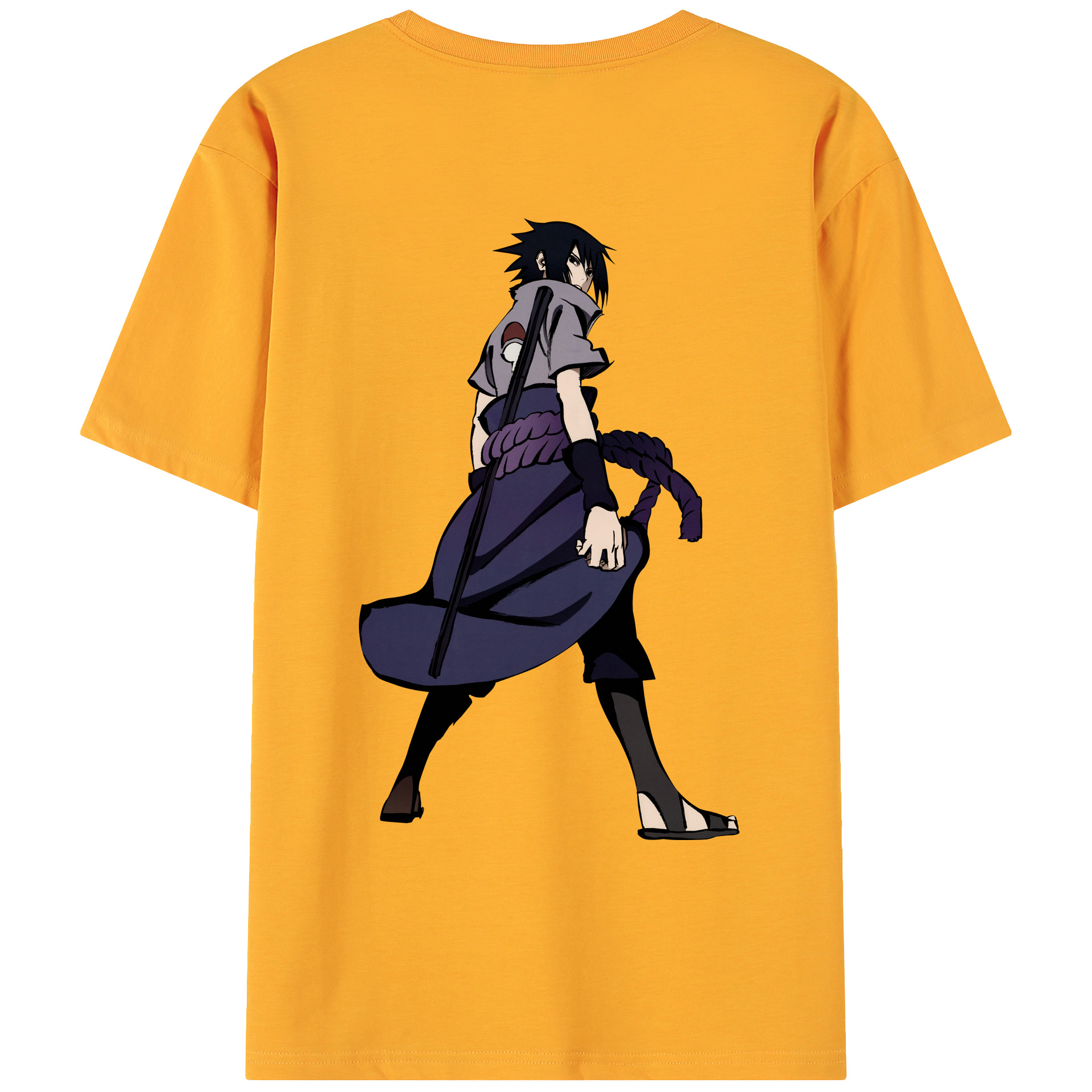 （画像用） NARUTO -ナルト- うちは サスケ Uchiha Sasuke 綿100％ メンズ半袖Tシャツ（バックプリント） 通気性