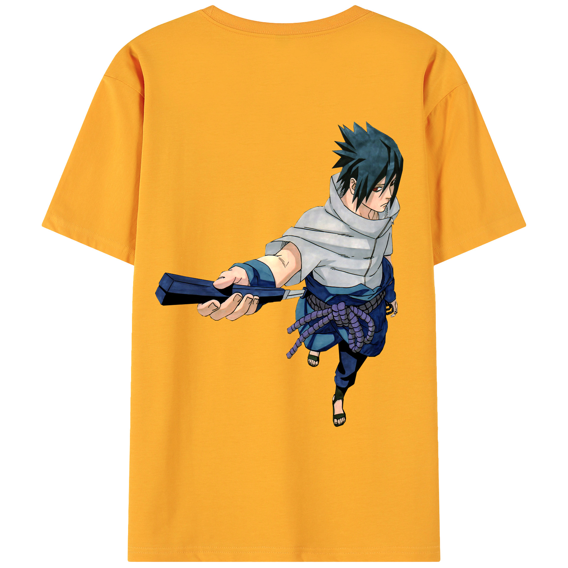 （画像用） NARUTO -ナルト- うちは サスケ Uchiha Sasuke 綿100％ メンズ半袖Tシャツ（バックプリント） 通気性