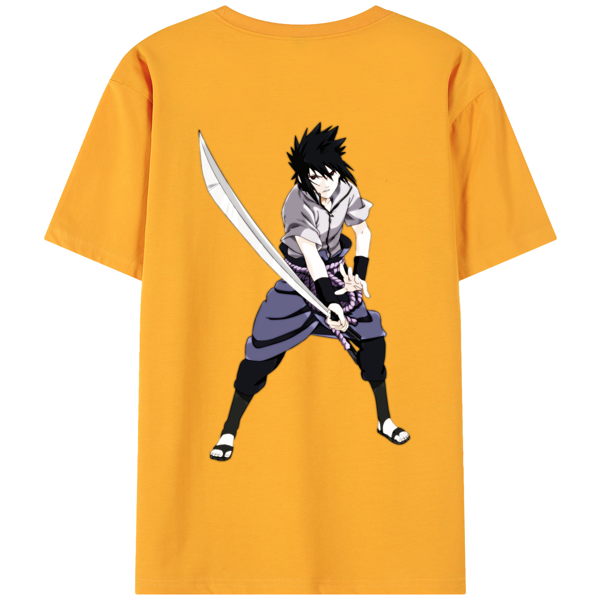 （画像用） NARUTO -ナルト- うちは サスケ Uchiha Sasuke 綿100％ メンズ半袖Tシャツ（バックプリント） 通気性