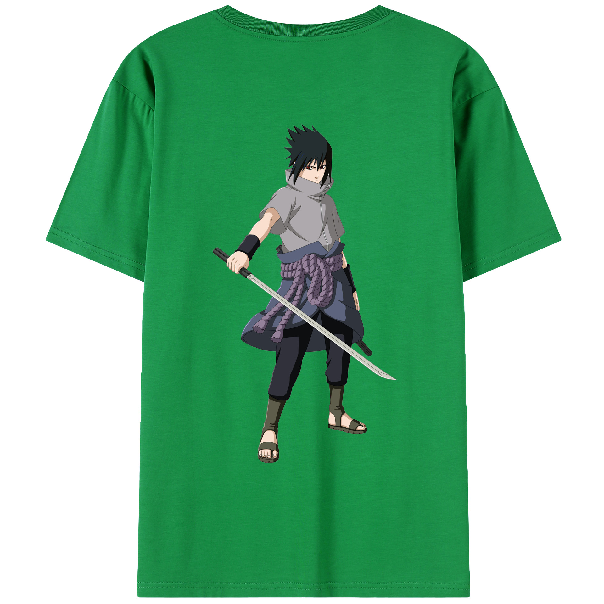 （画像用） NARUTO -ナルト- うちは サスケ Uchiha Sasuke 綿100％ メンズ半袖Tシャツ（バックプリント） 通気性