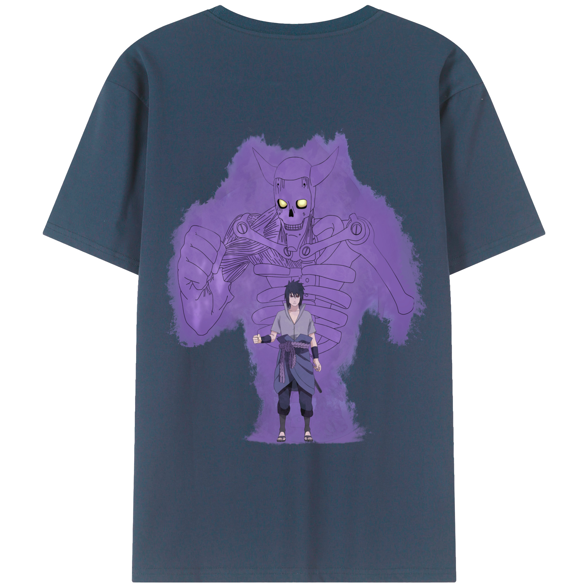 （画像用） NARUTO -ナルト- うちは サスケ Uchiha Sasuke 綿100％ メンズ半袖Tシャツ（バックプリント） 通気性