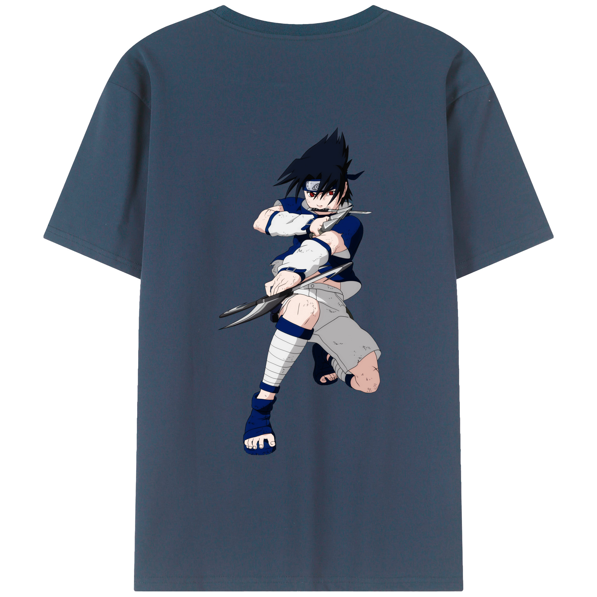 （画像用） NARUTO -ナルト- うちは サスケ Uchiha Sasuke 綿100％ メンズ半袖Tシャツ（バックプリント） 通気性