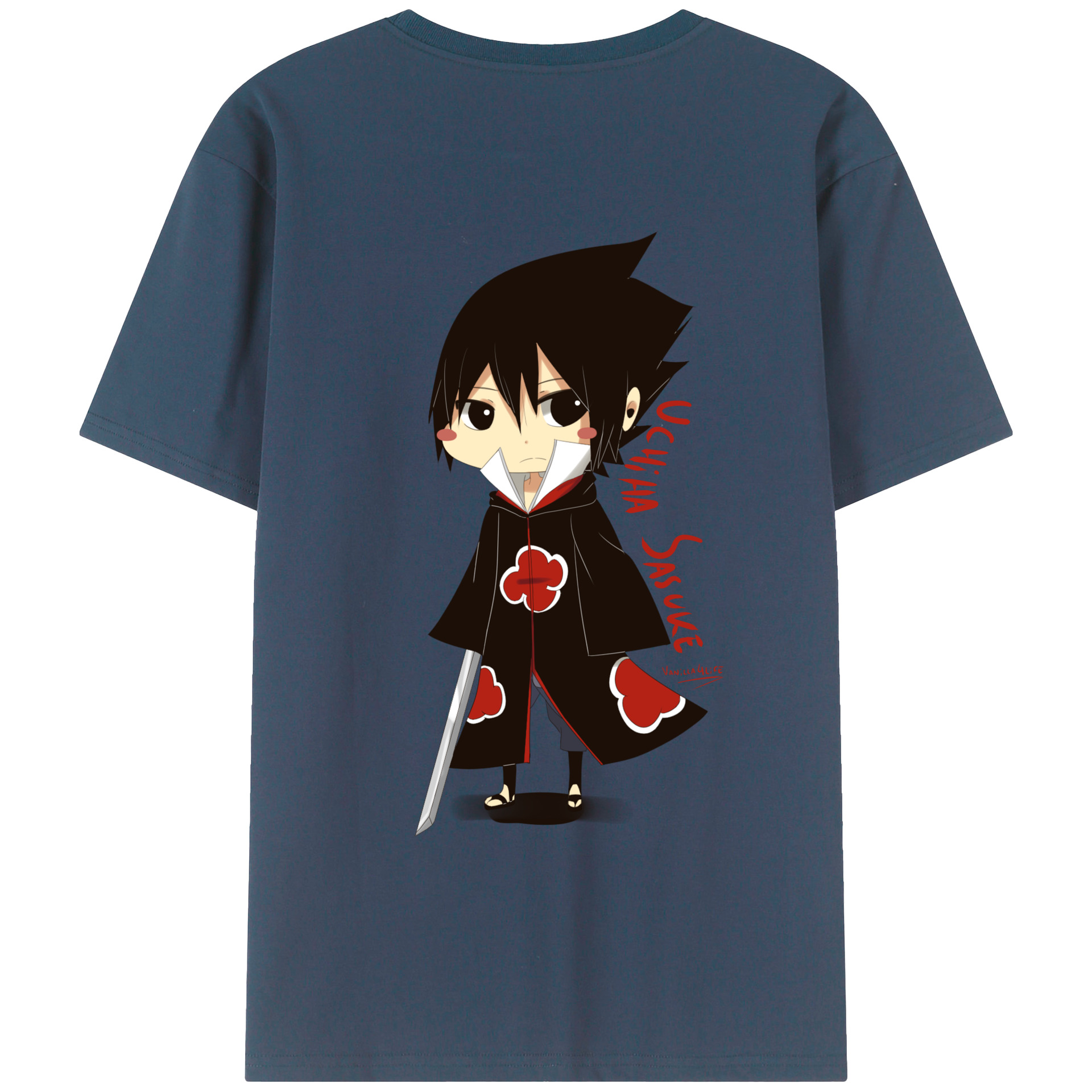 （画像用） NARUTO -ナルト- うちは サスケ Uchiha Sasuke 綿100％ メンズ半袖Tシャツ（バックプリント） 通気性