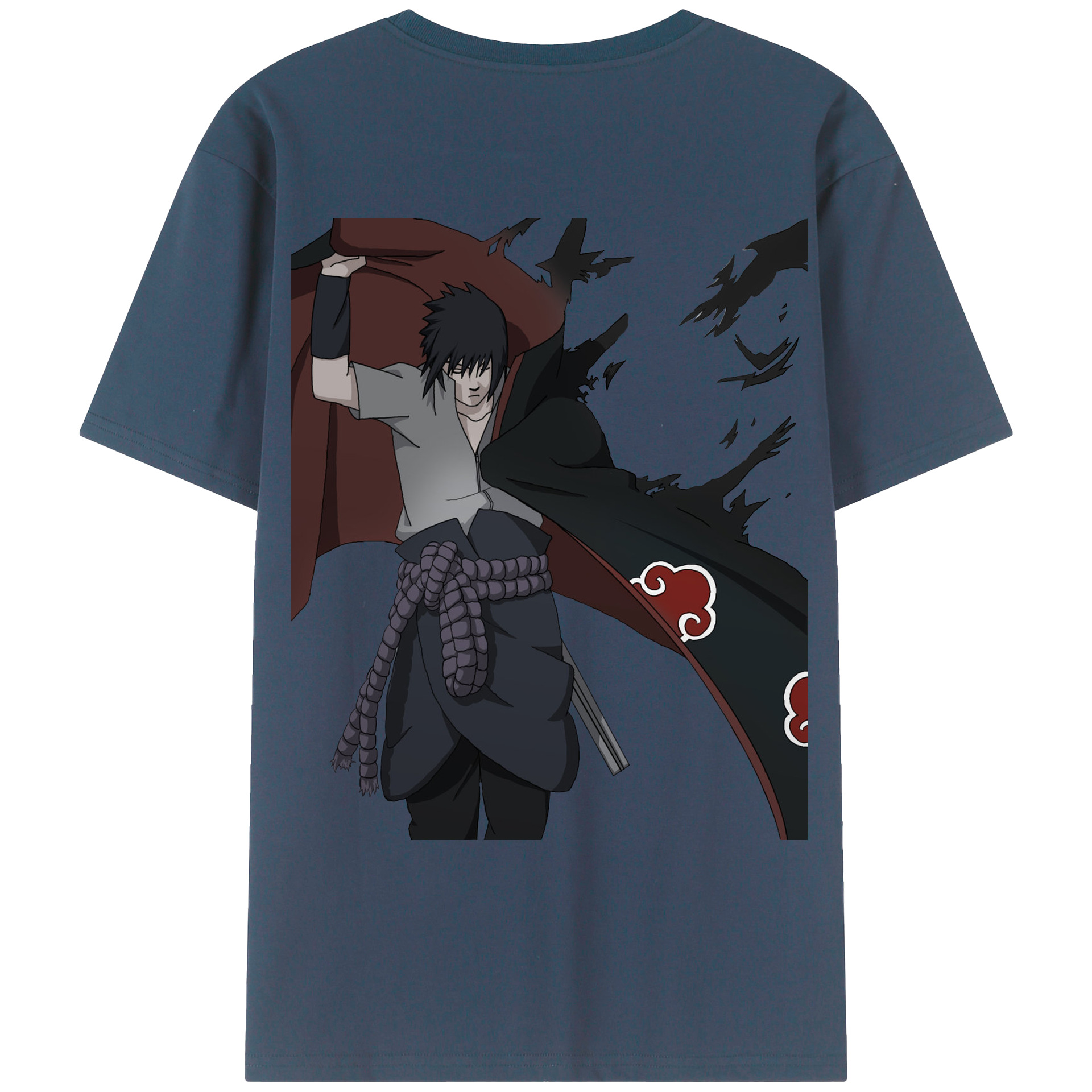 （画像用） NARUTO -ナルト- うちは サスケ Uchiha Sasuke 綿100％ メンズ半袖Tシャツ（バックプリント） 通気性