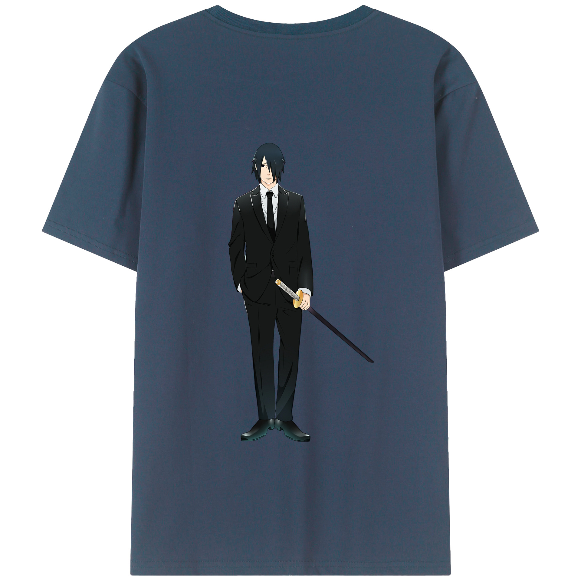（画像用） NARUTO -ナルト- うちは サスケ Uchiha Sasuke 綿100％ メンズ半袖Tシャツ（バックプリント） 通気性