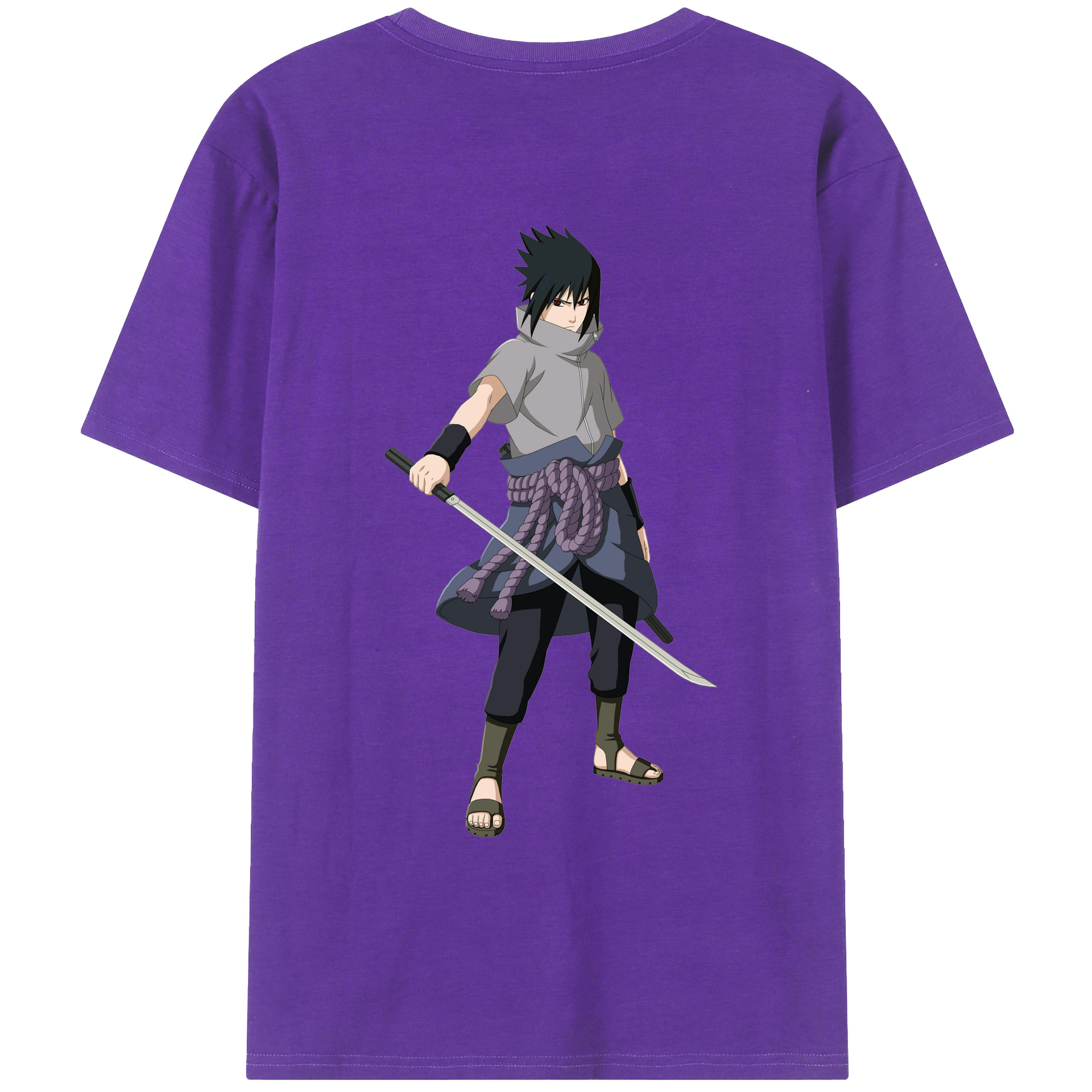 （画像用） NARUTO -ナルト- うちは サスケ Uchiha Sasuke 綿100％ メンズ半袖Tシャツ（バックプリント） 通気性