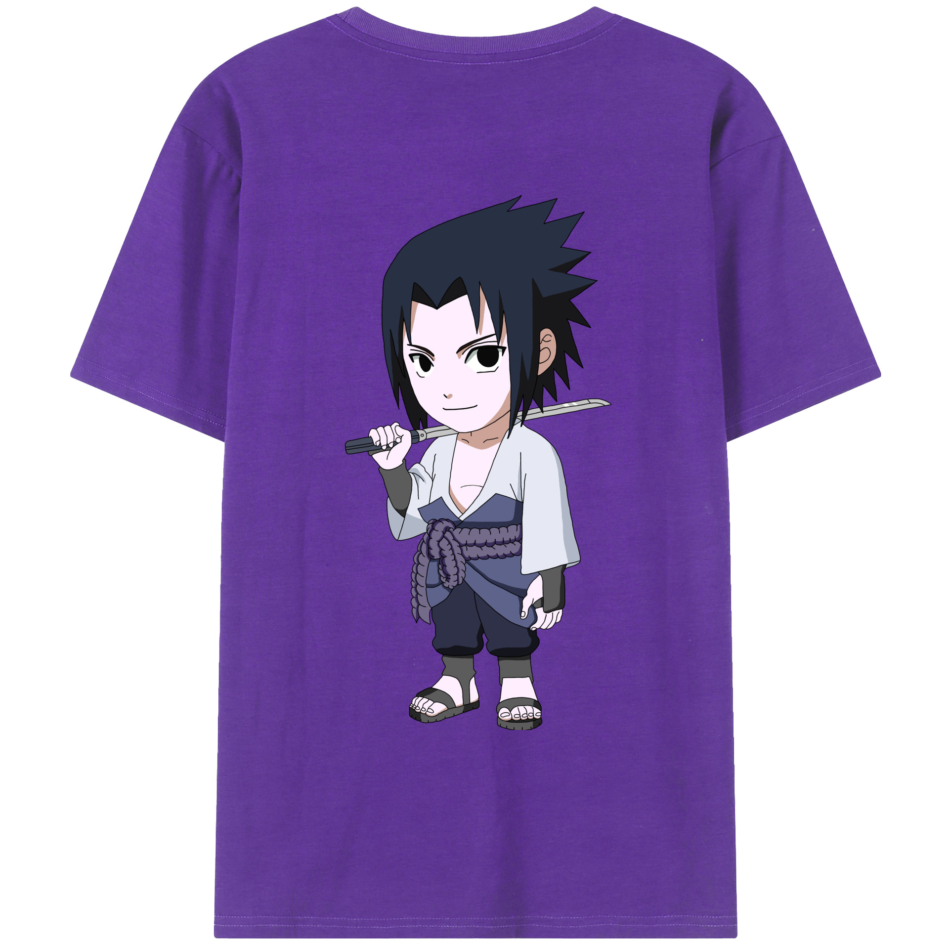 （画像用） NARUTO -ナルト- うちは サスケ Uchiha Sasuke 綿100％ メンズ半袖Tシャツ（バックプリント） 通気性