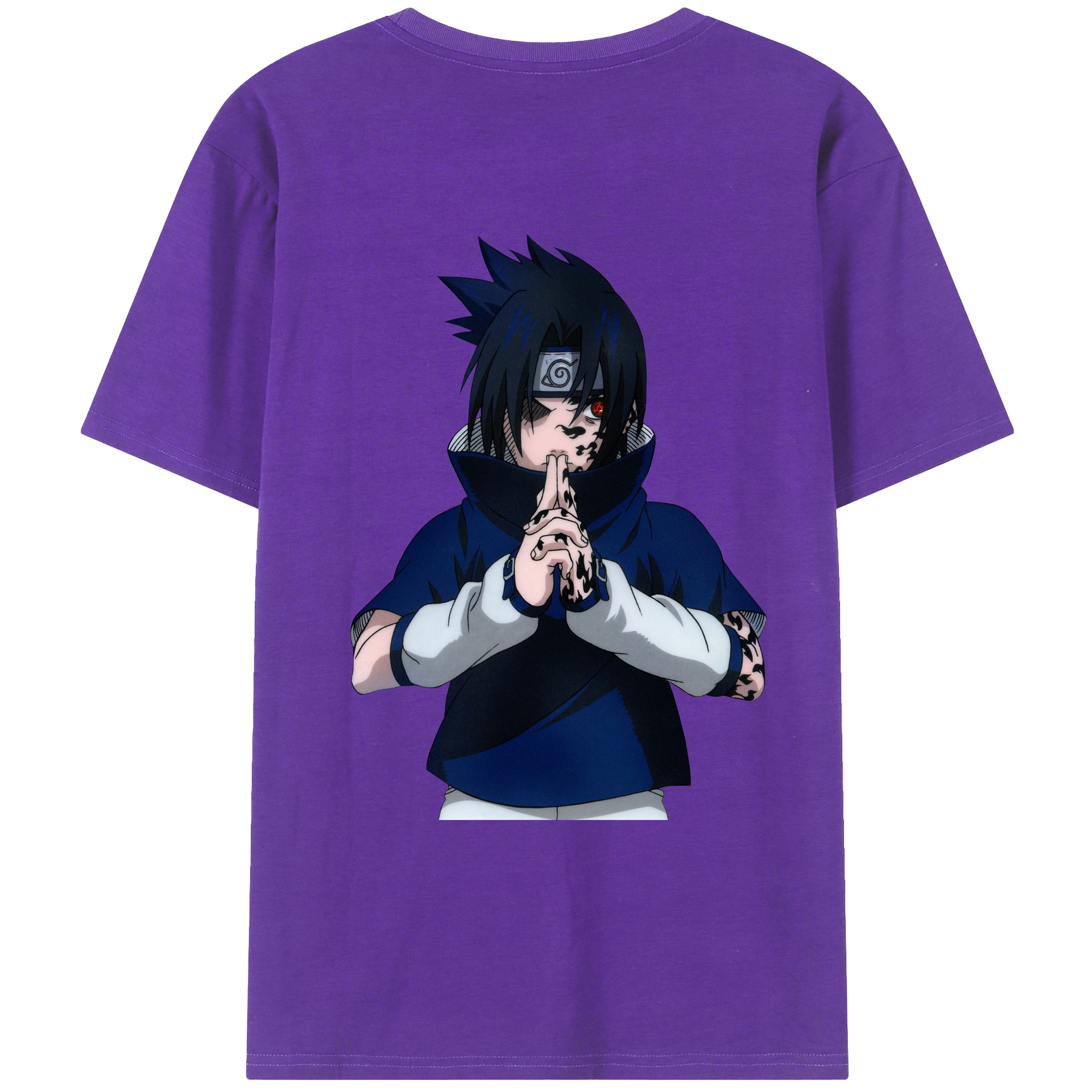 （画像用） NARUTO -ナルト- うちは サスケ Uchiha Sasuke 綿100％ メンズ半袖Tシャツ（バックプリント） 通気性