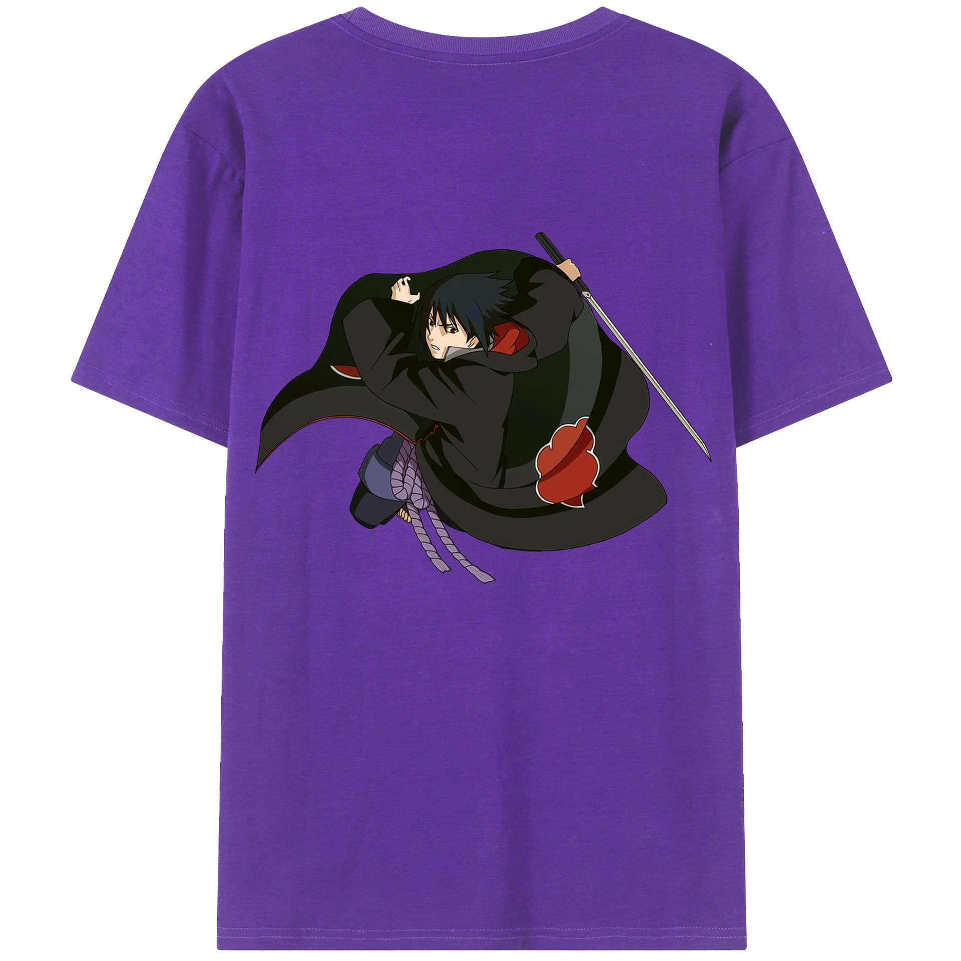 （画像用） NARUTO -ナルト- うちは サスケ Uchiha Sasuke 綿100％ メンズ半袖Tシャツ（バックプリント） 通気性