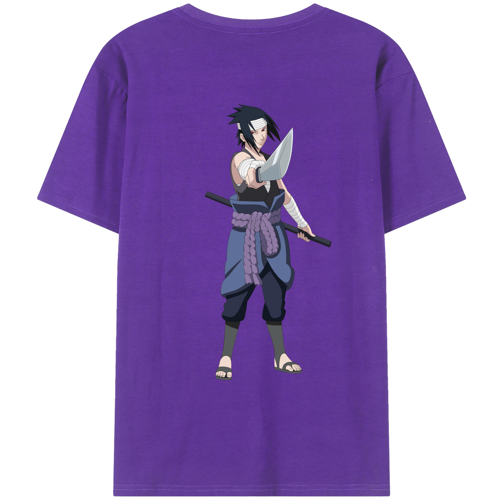 （画像用） NARUTO -ナルト- うちは サスケ Uchiha Sasuke 綿100％ メンズ半袖Tシャツ（バックプリント） 通気性