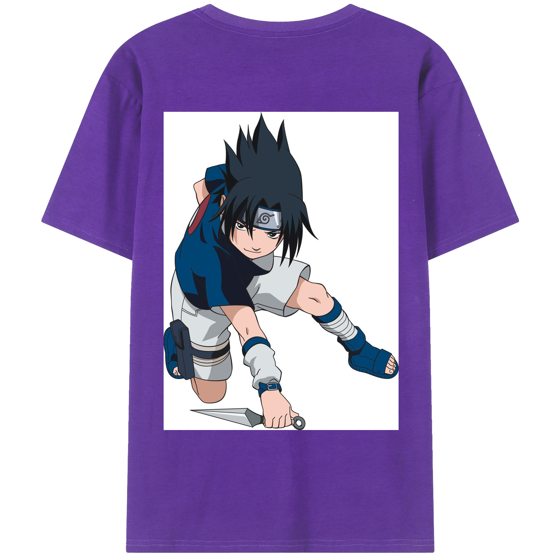 （画像用） NARUTO -ナルト- うちは サスケ Uchiha Sasuke 綿100％ メンズ半袖Tシャツ（バックプリント） 通気性
