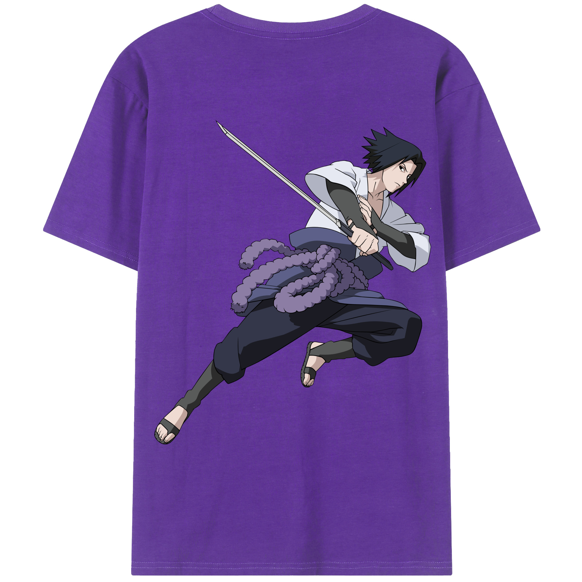 （画像用） NARUTO -ナルト- うちは サスケ Uchiha Sasuke 綿100％ メンズ半袖Tシャツ（バックプリント） 通気性