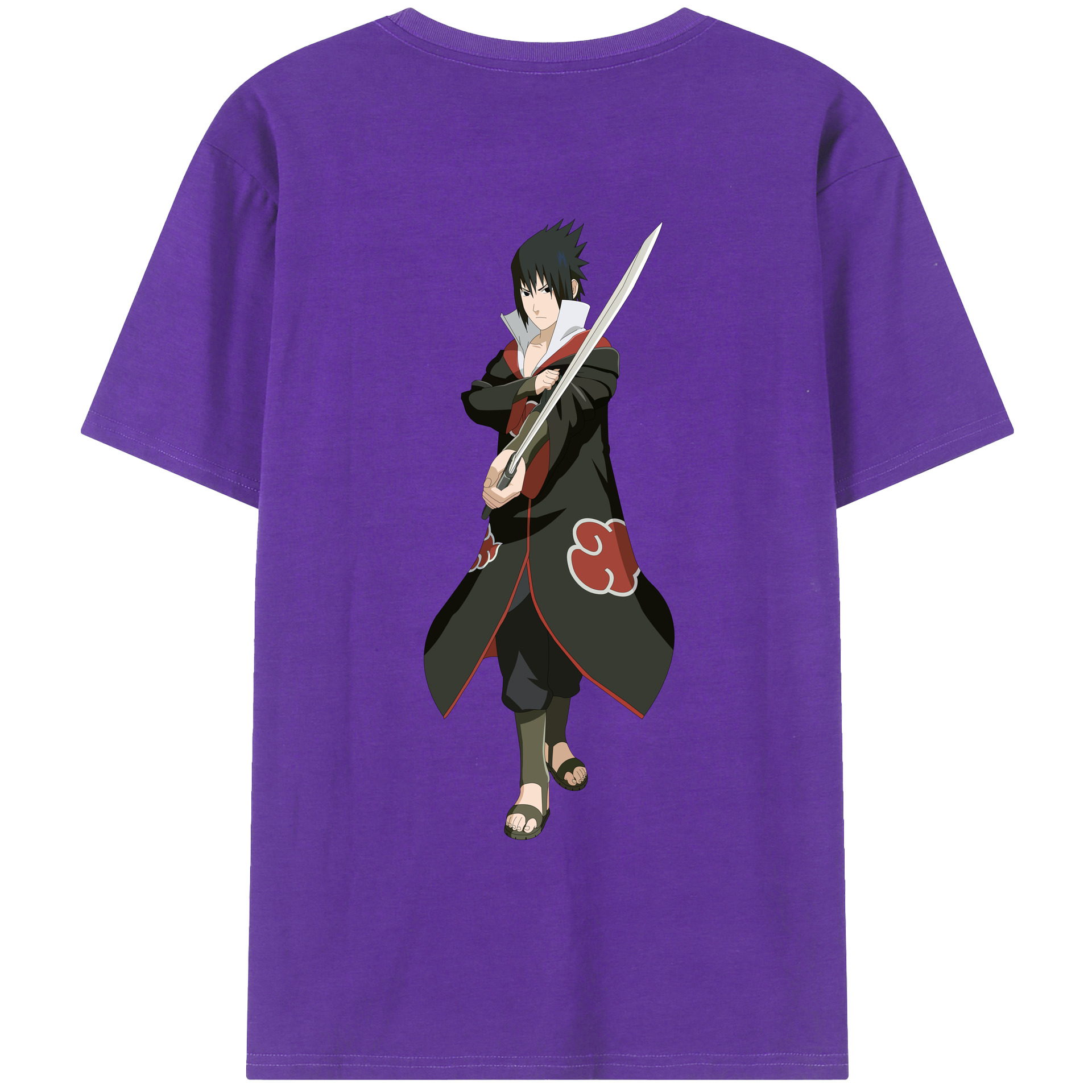 （画像用） NARUTO -ナルト- うちは サスケ Uchiha Sasuke 綿100％ メンズ半袖Tシャツ（バックプリント） 通気性