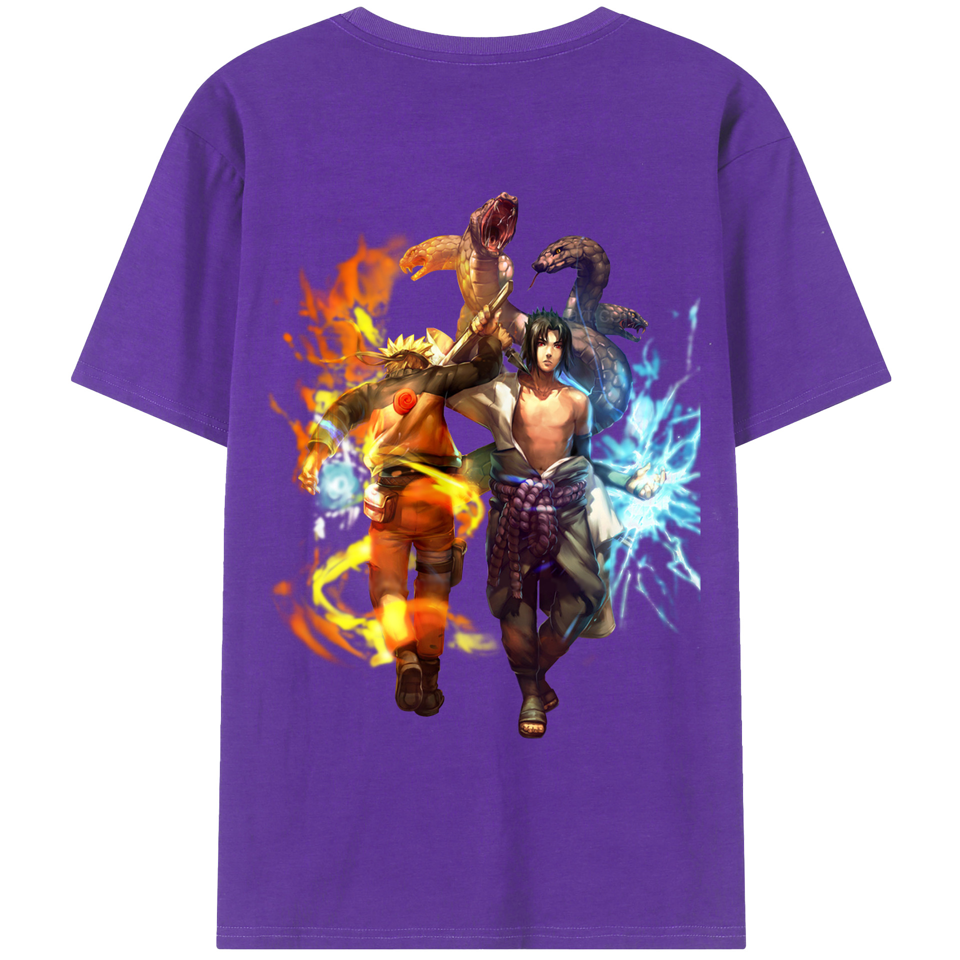 （画像用） NARUTO -ナルト- うちは サスケ Uchiha Sasuke 綿100％ メンズ半袖Tシャツ（バックプリント） 通気性