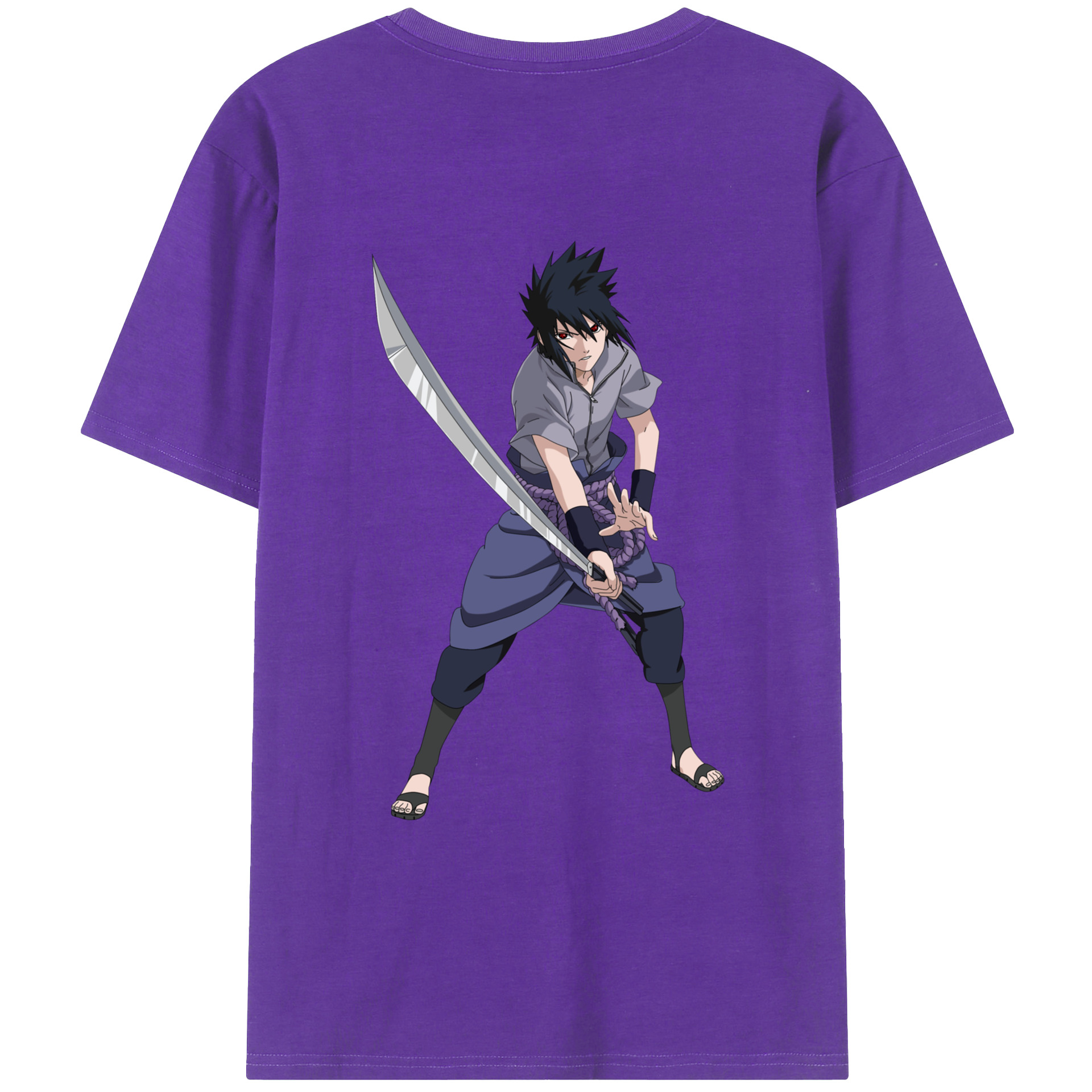 （画像用） NARUTO -ナルト- うちは サスケ Uchiha Sasuke 綿100％ メンズ半袖Tシャツ（バックプリント） 通気性