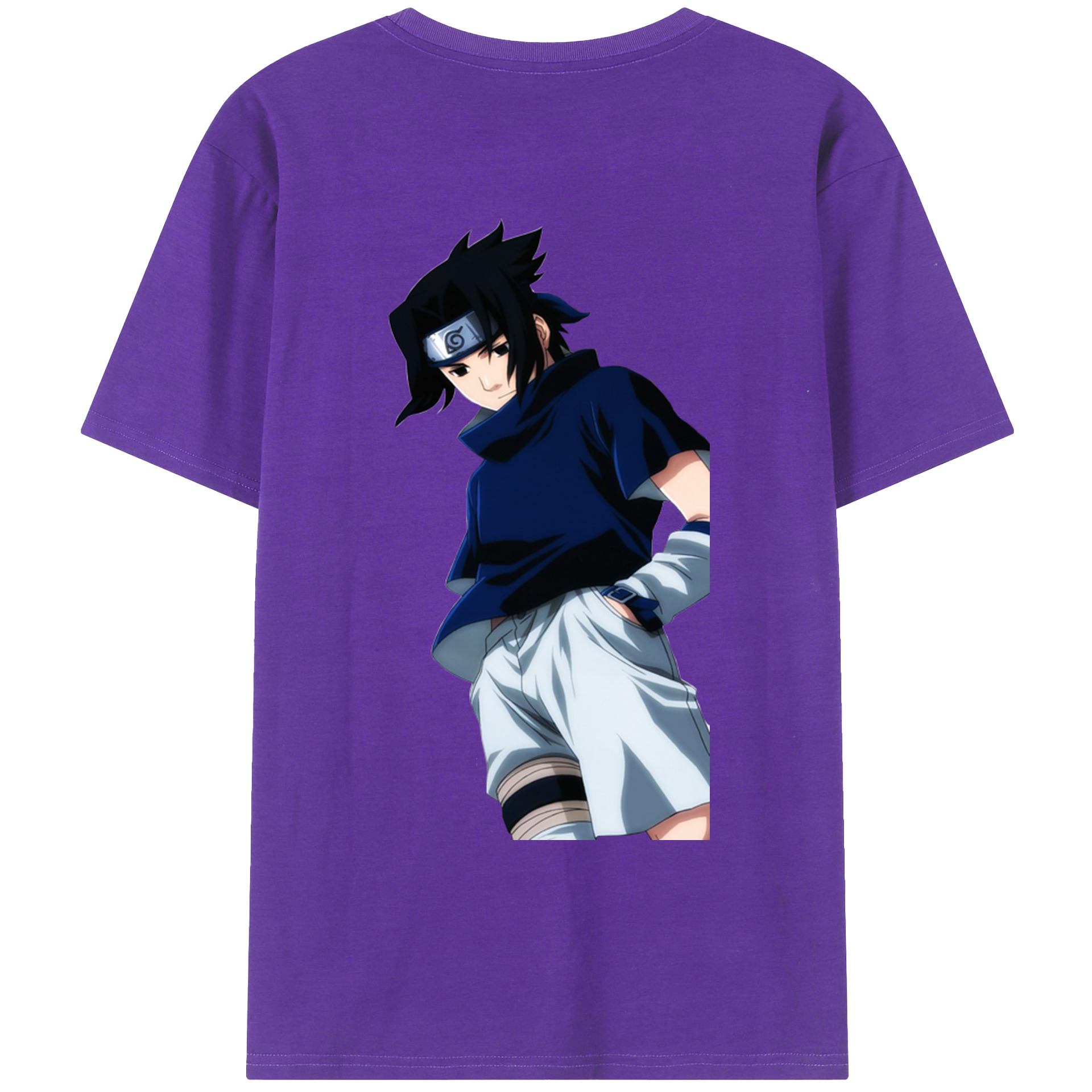 （画像用） NARUTO -ナルト- うちは サスケ Uchiha Sasuke 綿100％ メンズ半袖Tシャツ（バックプリント） 通気性