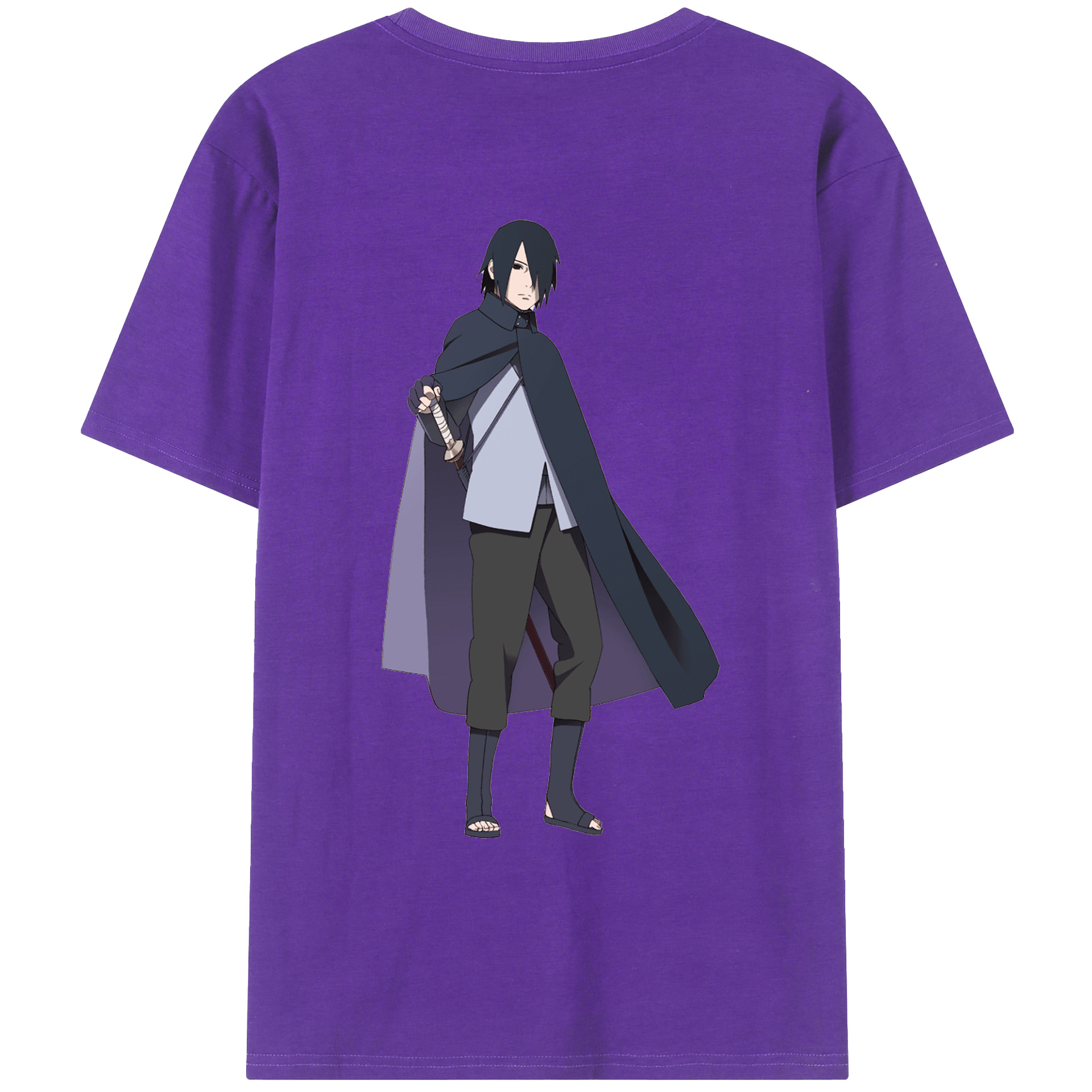 （画像用） NARUTO -ナルト- うちは サスケ Uchiha Sasuke 綿100％ メンズ半袖Tシャツ（バックプリント） 通気性