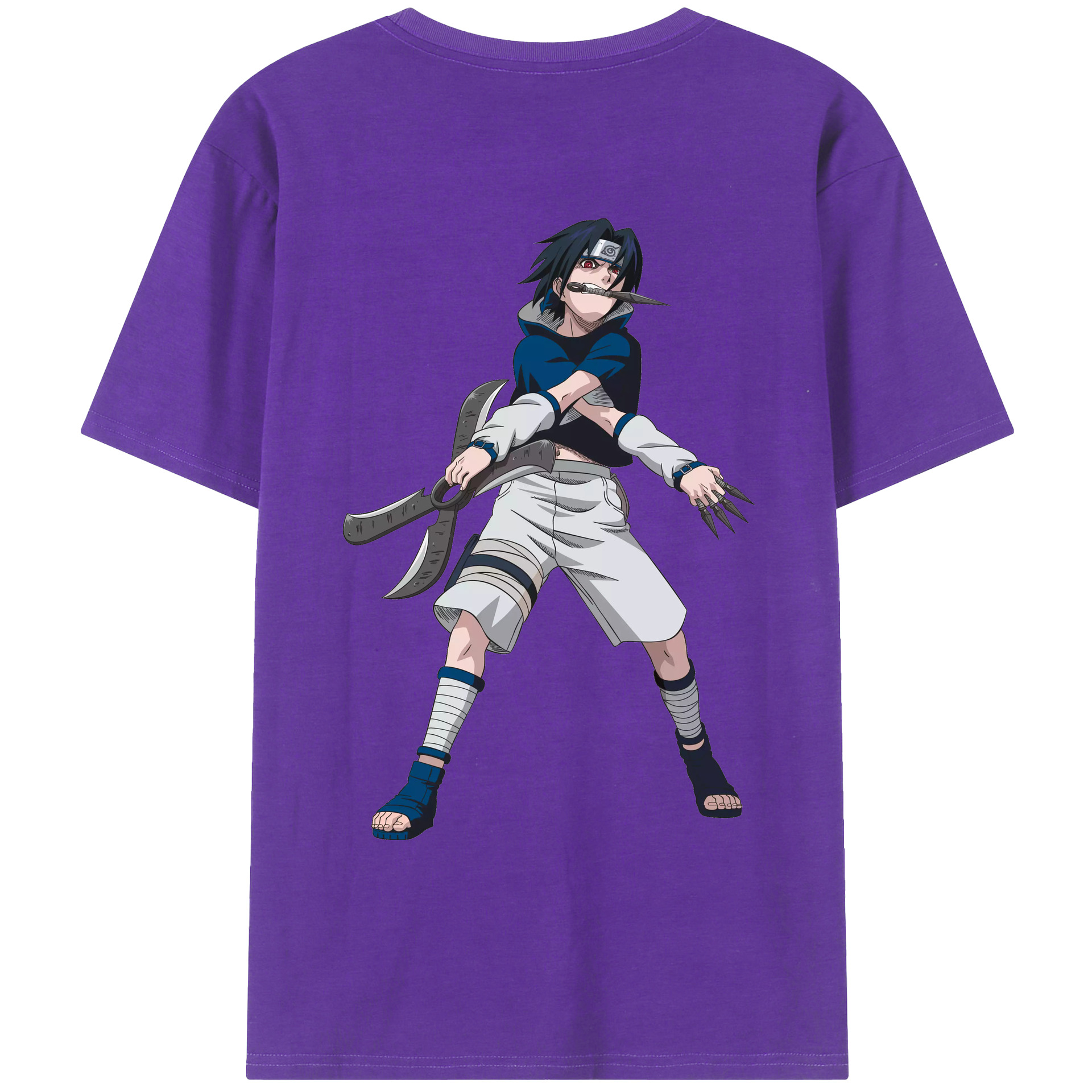 （画像用） NARUTO -ナルト- うちは サスケ Uchiha Sasuke 綿100％ メンズ半袖Tシャツ（バックプリント） 通気性