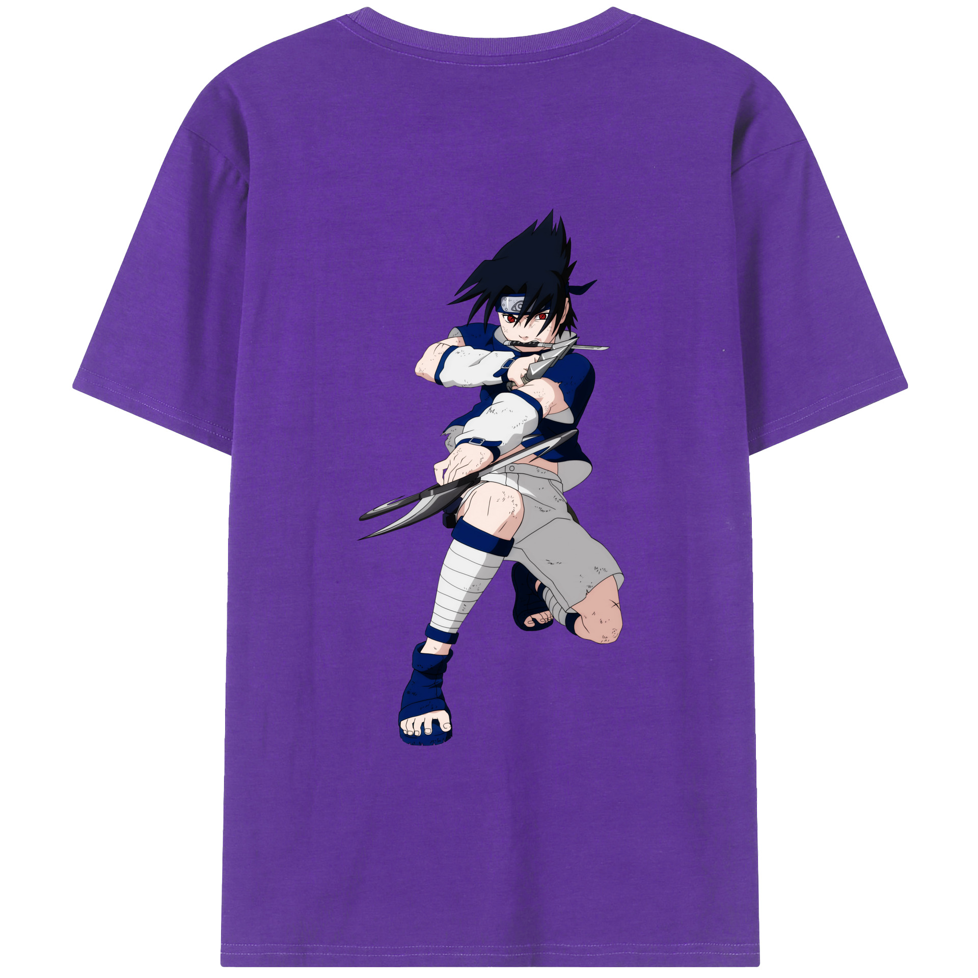 （画像用） NARUTO -ナルト- うちは サスケ Uchiha Sasuke 綿100％ メンズ半袖Tシャツ（バックプリント） 通気性