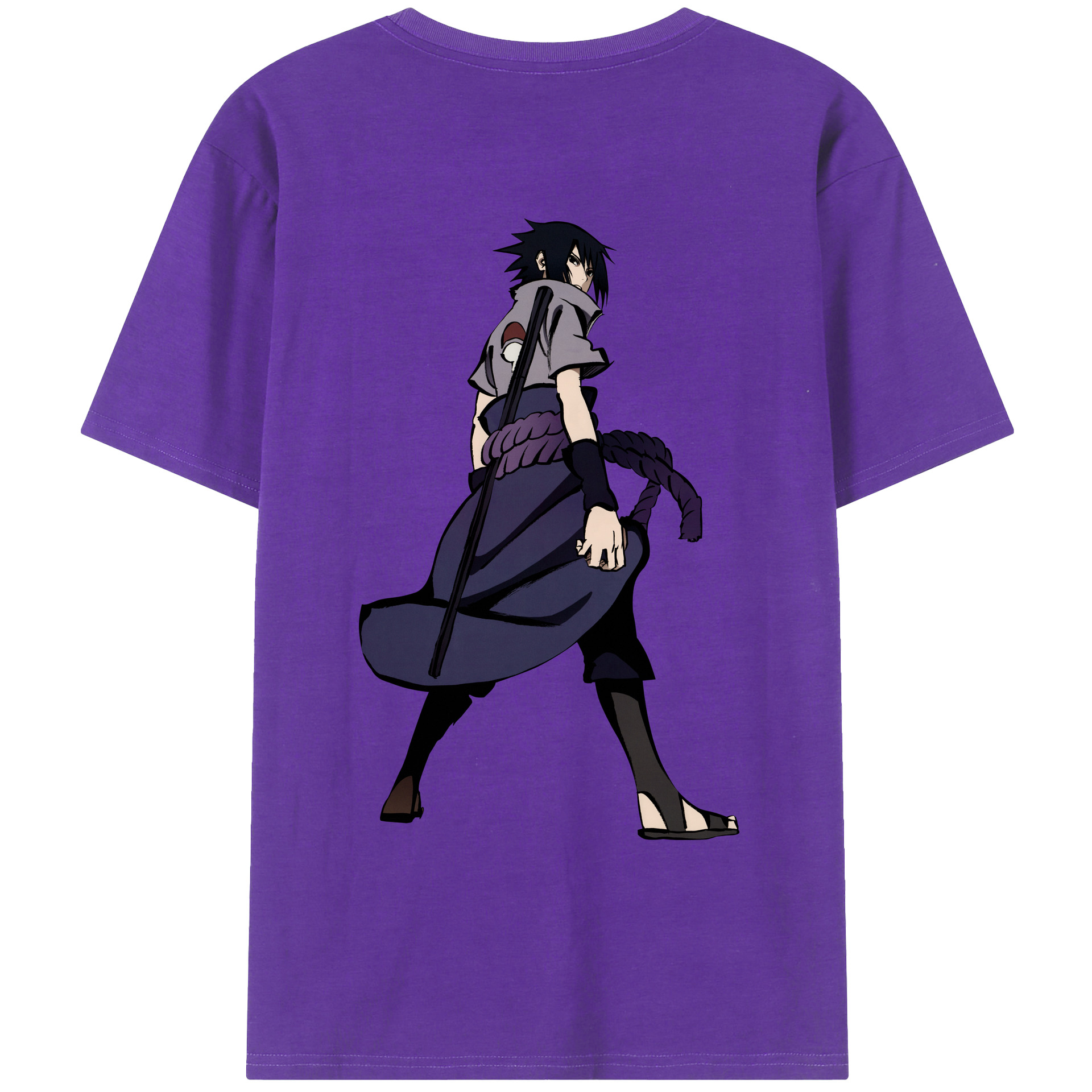 （画像用） NARUTO -ナルト- うちは サスケ Uchiha Sasuke 綿100％ メンズ半袖Tシャツ（バックプリント） 通気性