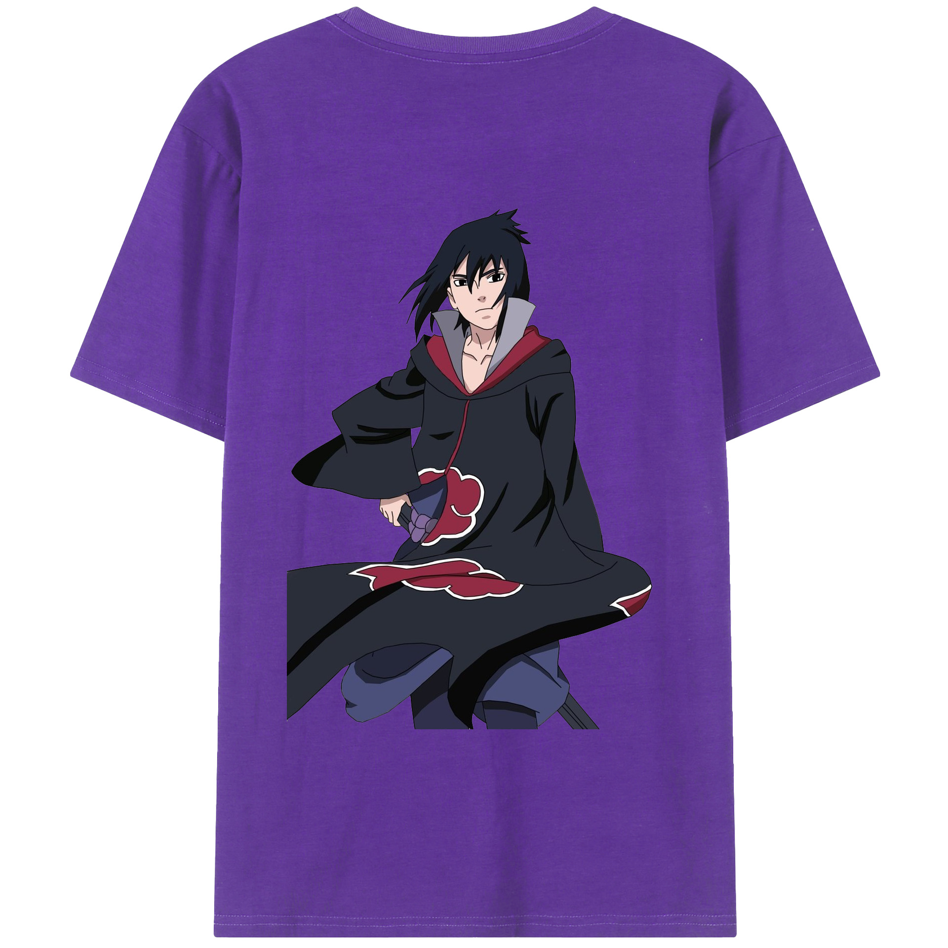 （画像用） NARUTO -ナルト- うちは サスケ Uchiha Sasuke 綿100％ メンズ半袖Tシャツ（バックプリント） 通気性