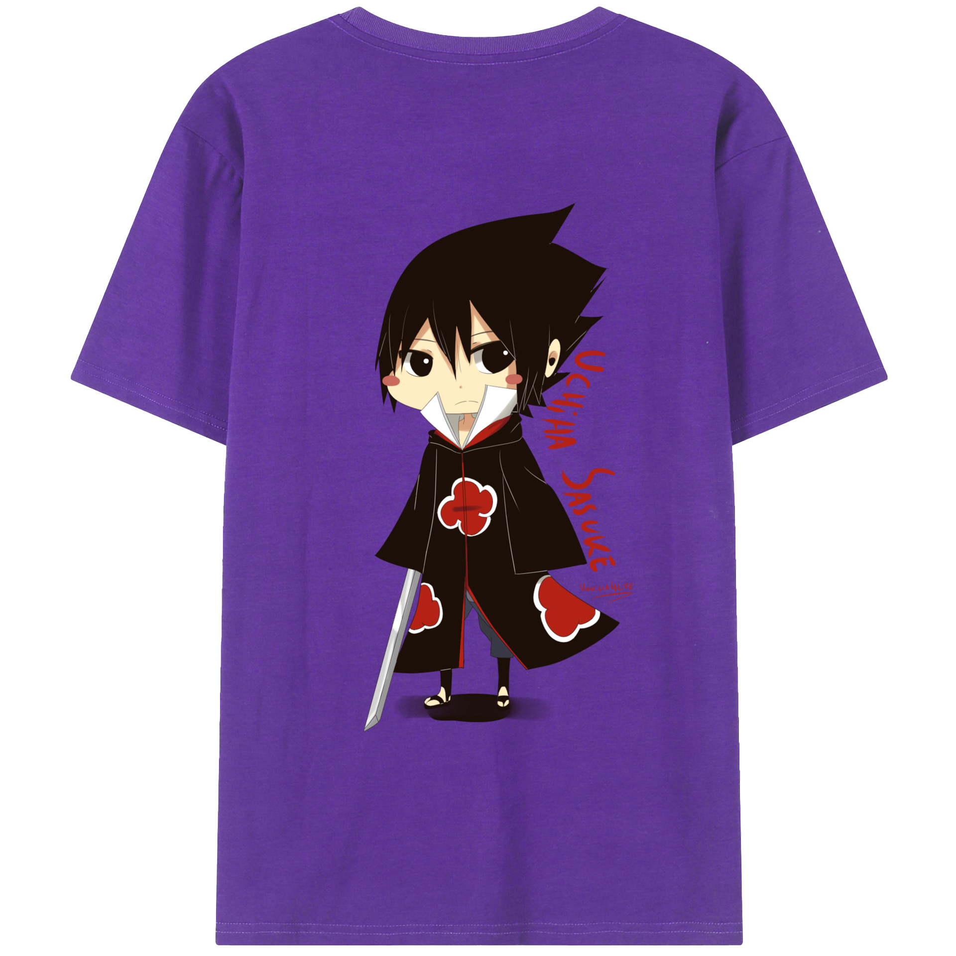 （画像用） NARUTO -ナルト- うちは サスケ Uchiha Sasuke 綿100％ メンズ半袖Tシャツ（バックプリント） 通気性