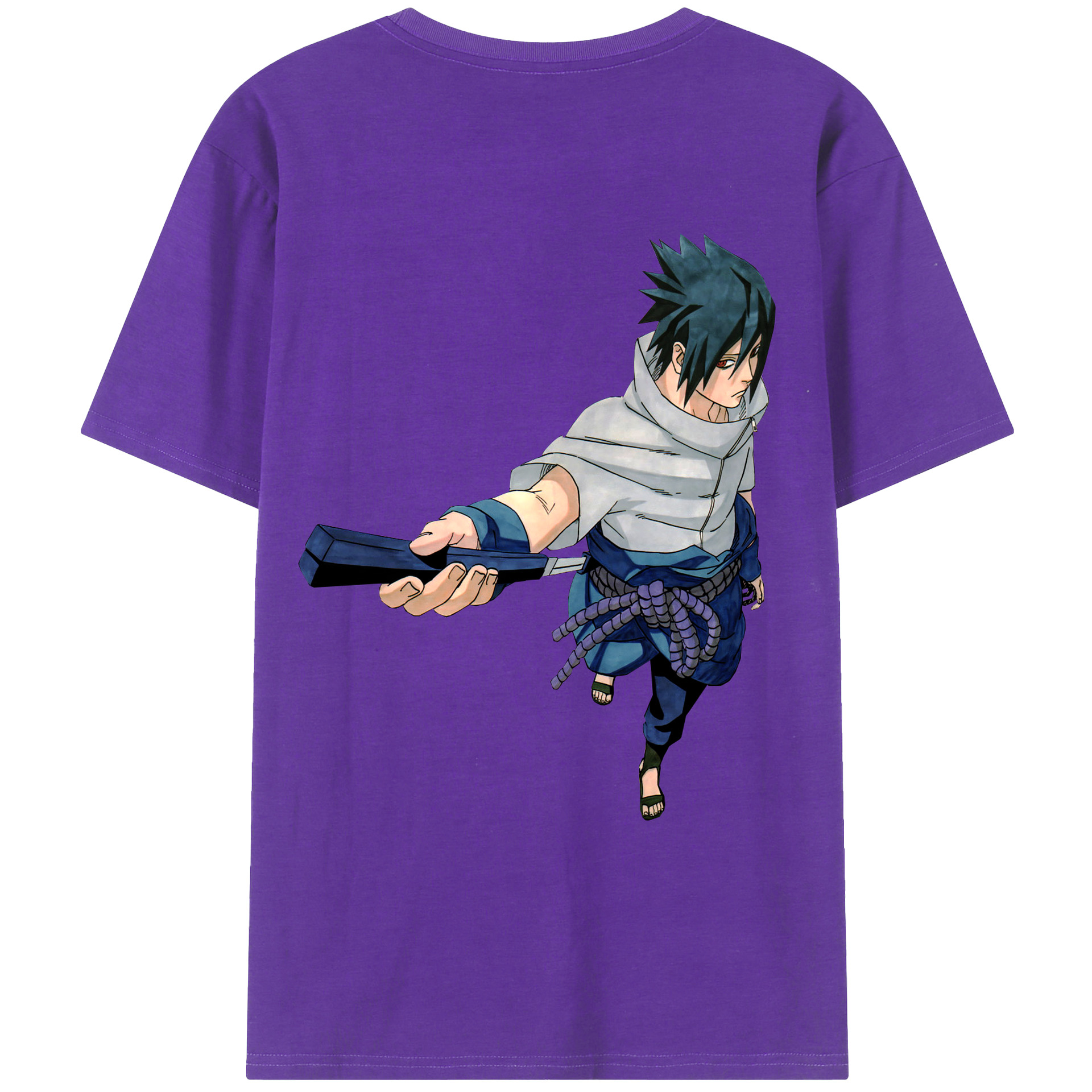 （画像用） NARUTO -ナルト- うちは サスケ Uchiha Sasuke 綿100％ メンズ半袖Tシャツ（バックプリント） 通気性