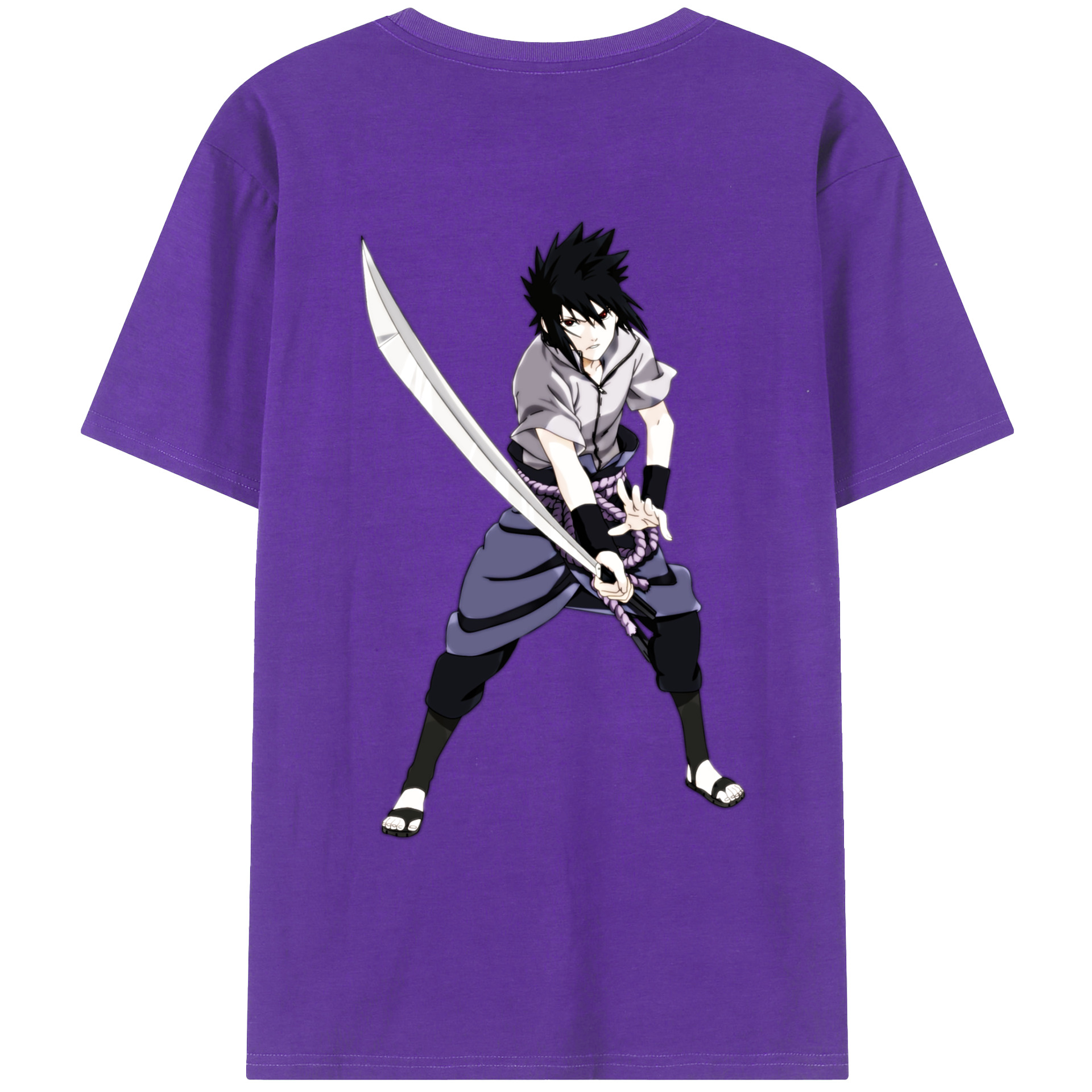 （画像用） NARUTO -ナルト- うちは サスケ Uchiha Sasuke 綿100％ メンズ半袖Tシャツ（バックプリント） 通気性