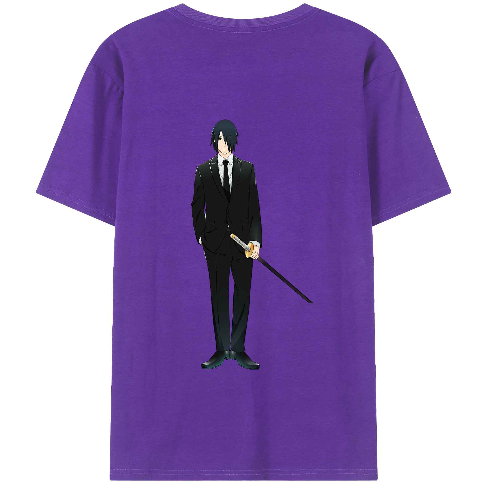 （画像用） NARUTO -ナルト- うちは サスケ Uchiha Sasuke 綿100％ メンズ半袖Tシャツ（バックプリント） 通気性