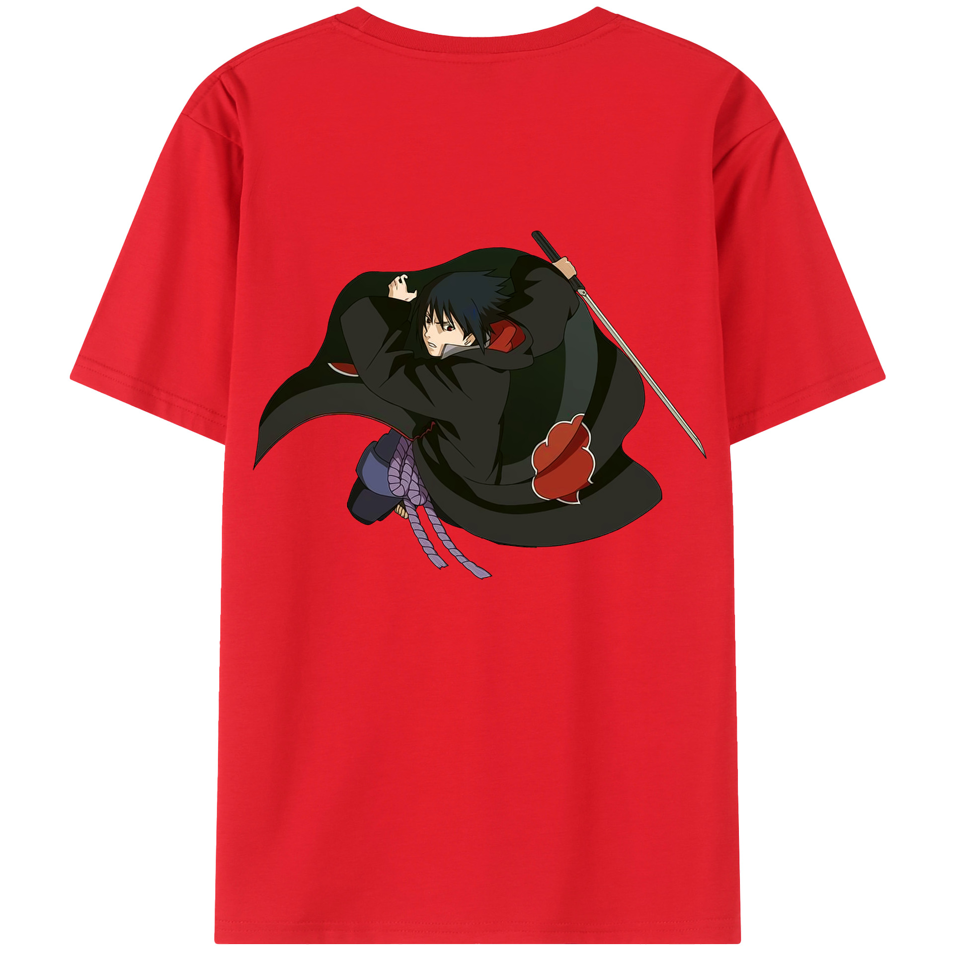 （画像用） NARUTO -ナルト- うちは サスケ Uchiha Sasuke 綿100％ メンズ半袖Tシャツ（バックプリント） 通気性