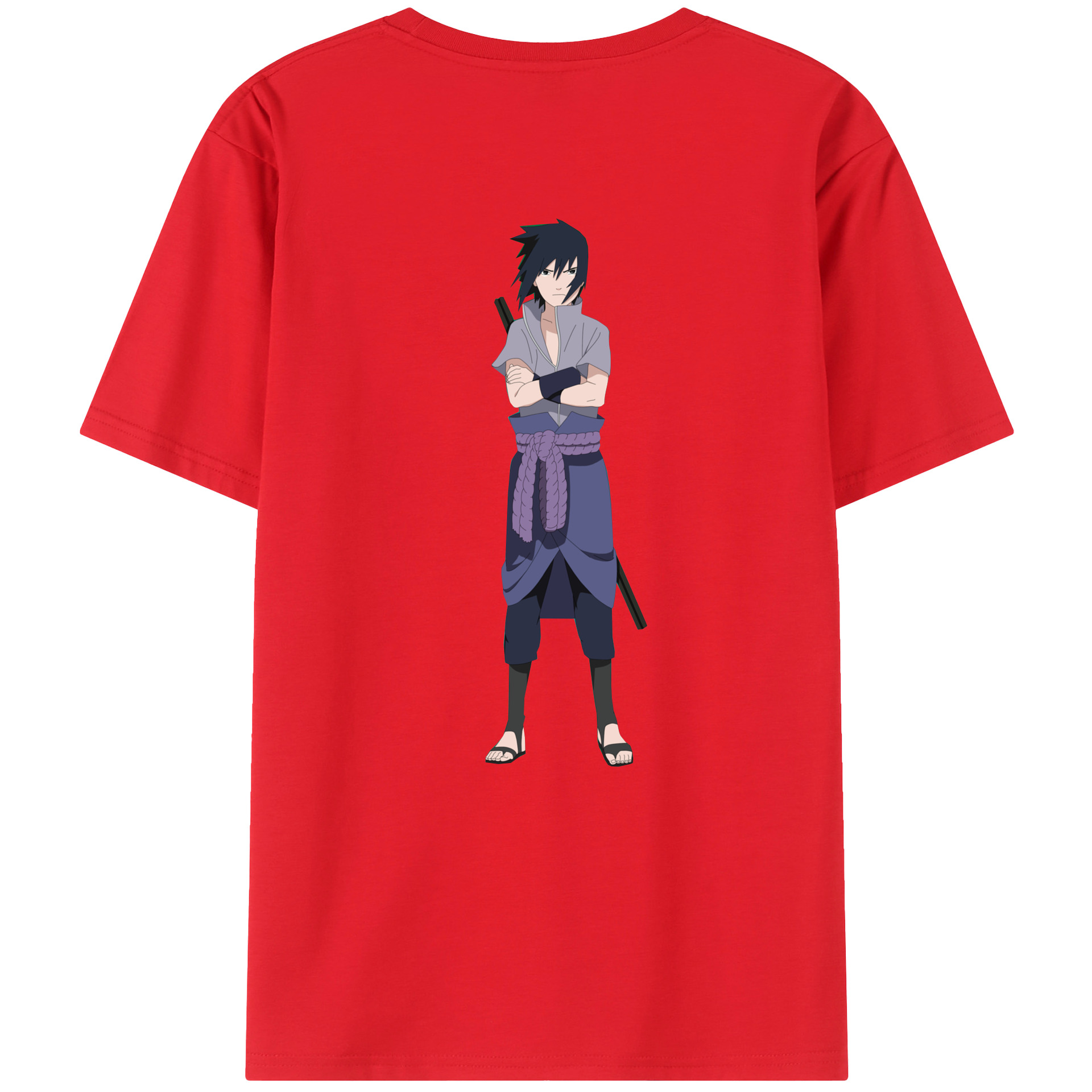 （画像用） NARUTO -ナルト- うちは サスケ Uchiha Sasuke 綿100％ メンズ半袖Tシャツ（バックプリント） 通気性