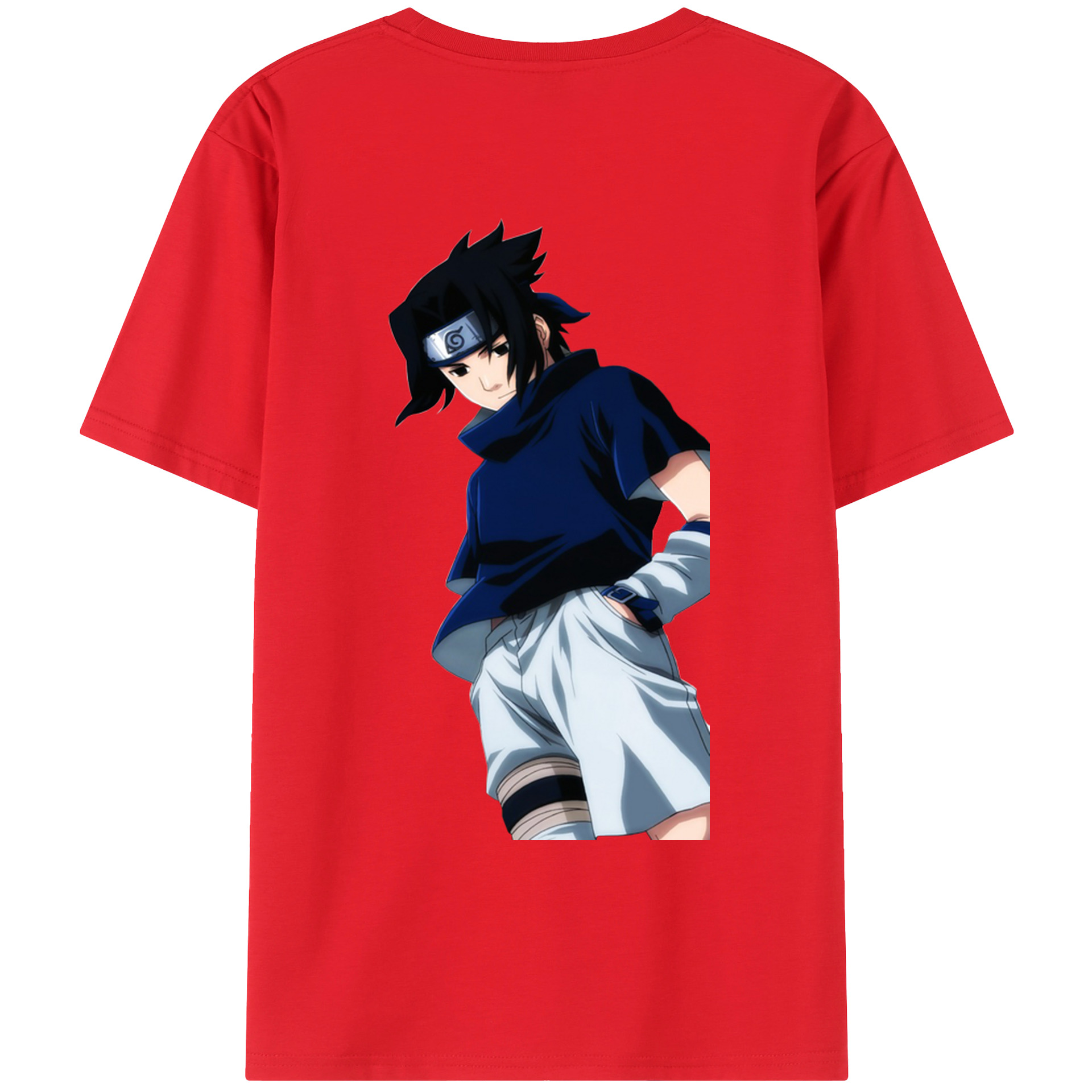 （画像用） NARUTO -ナルト- うちは サスケ Uchiha Sasuke 綿100％ メンズ半袖Tシャツ（バックプリント） 通気性