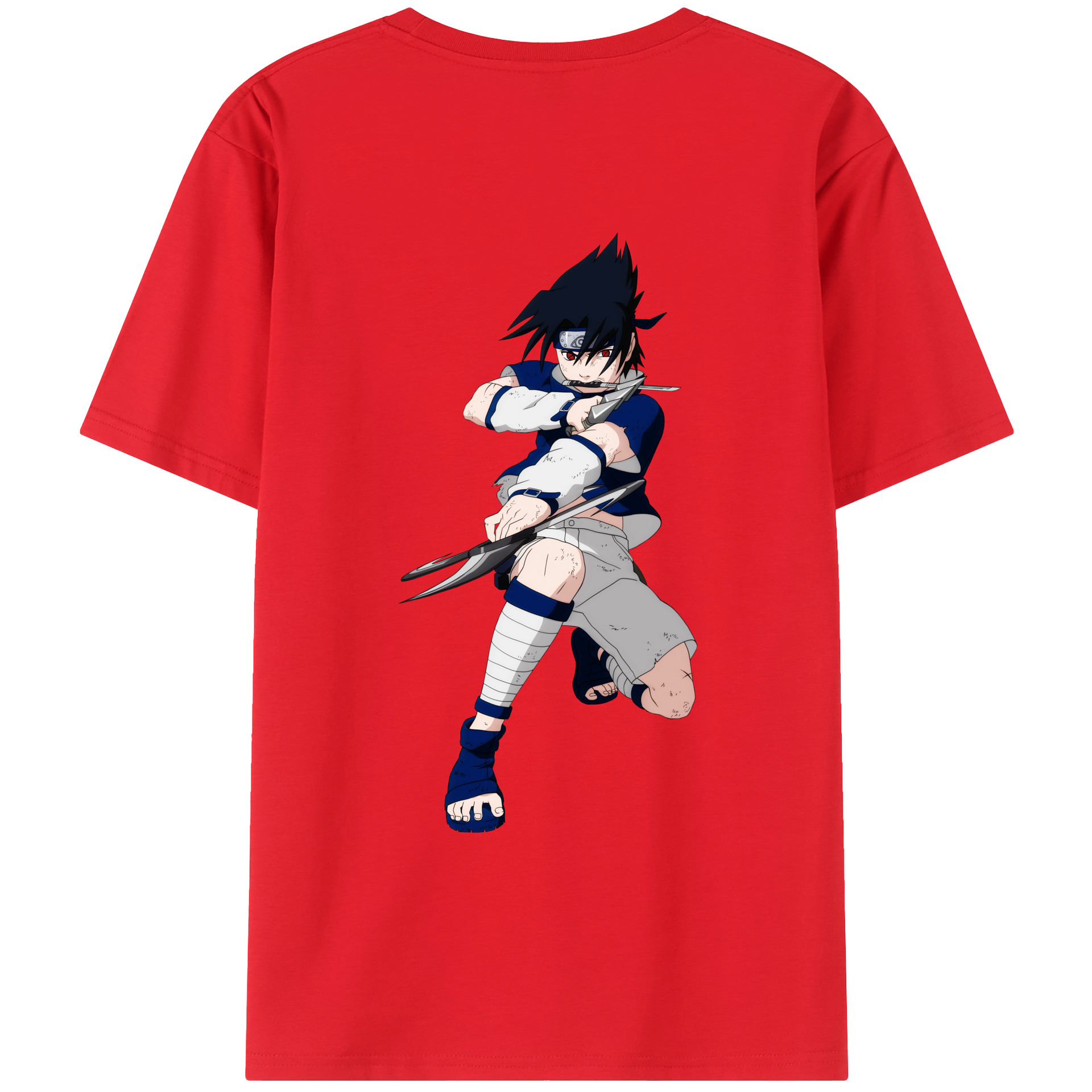 （画像用） NARUTO -ナルト- うちは サスケ Uchiha Sasuke 綿100％ メンズ半袖Tシャツ（バックプリント） 通気性