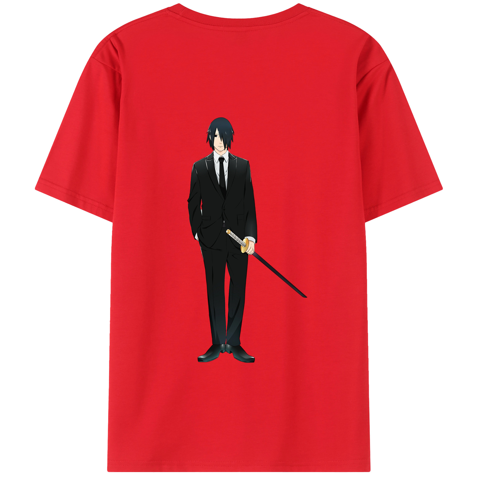（画像用） NARUTO -ナルト- うちは サスケ Uchiha Sasuke 綿100％ メンズ半袖Tシャツ（バックプリント） 通気性