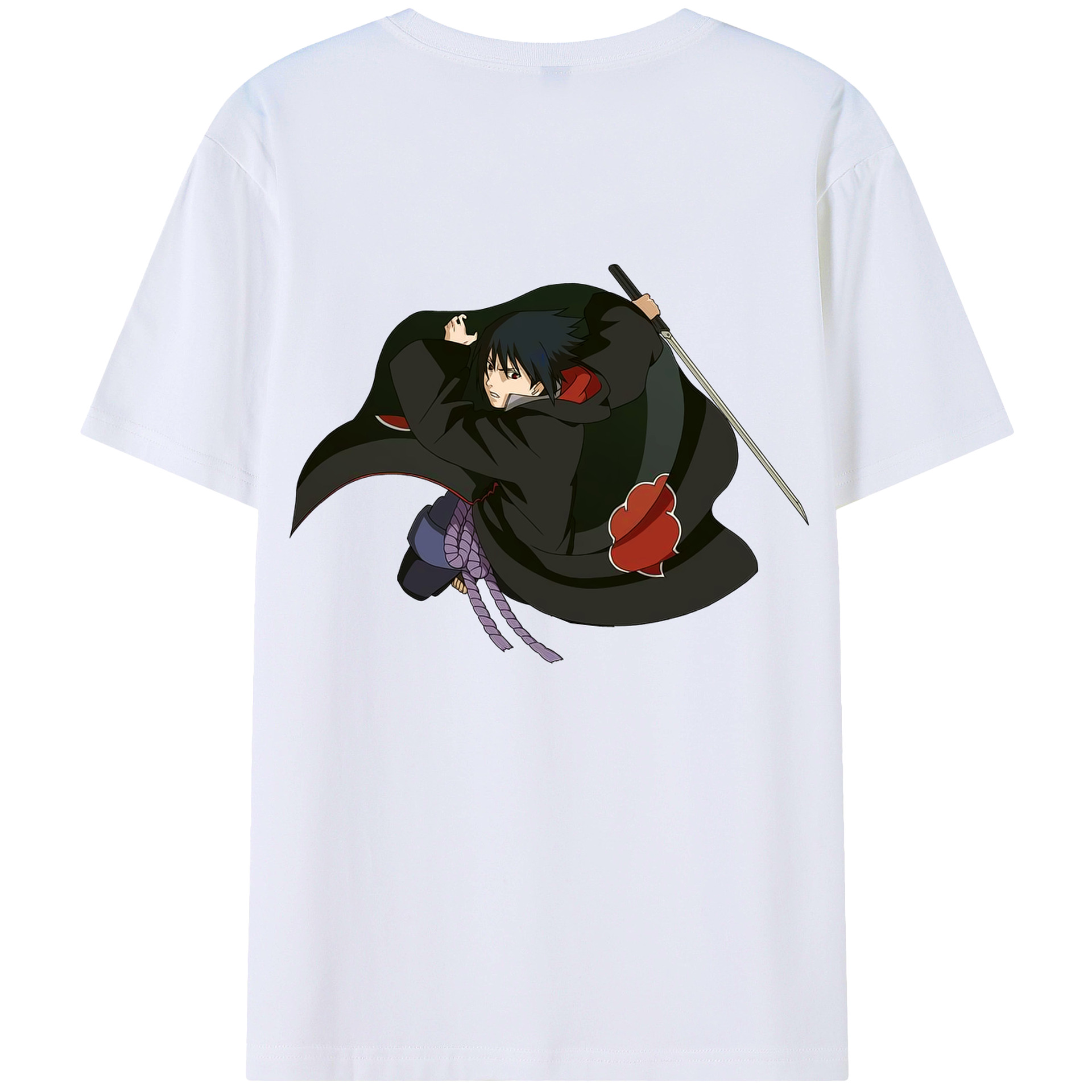 （画像用） NARUTO -ナルト- うちは サスケ Uchiha Sasuke 綿100％ メンズ半袖Tシャツ（バックプリント） 通気性