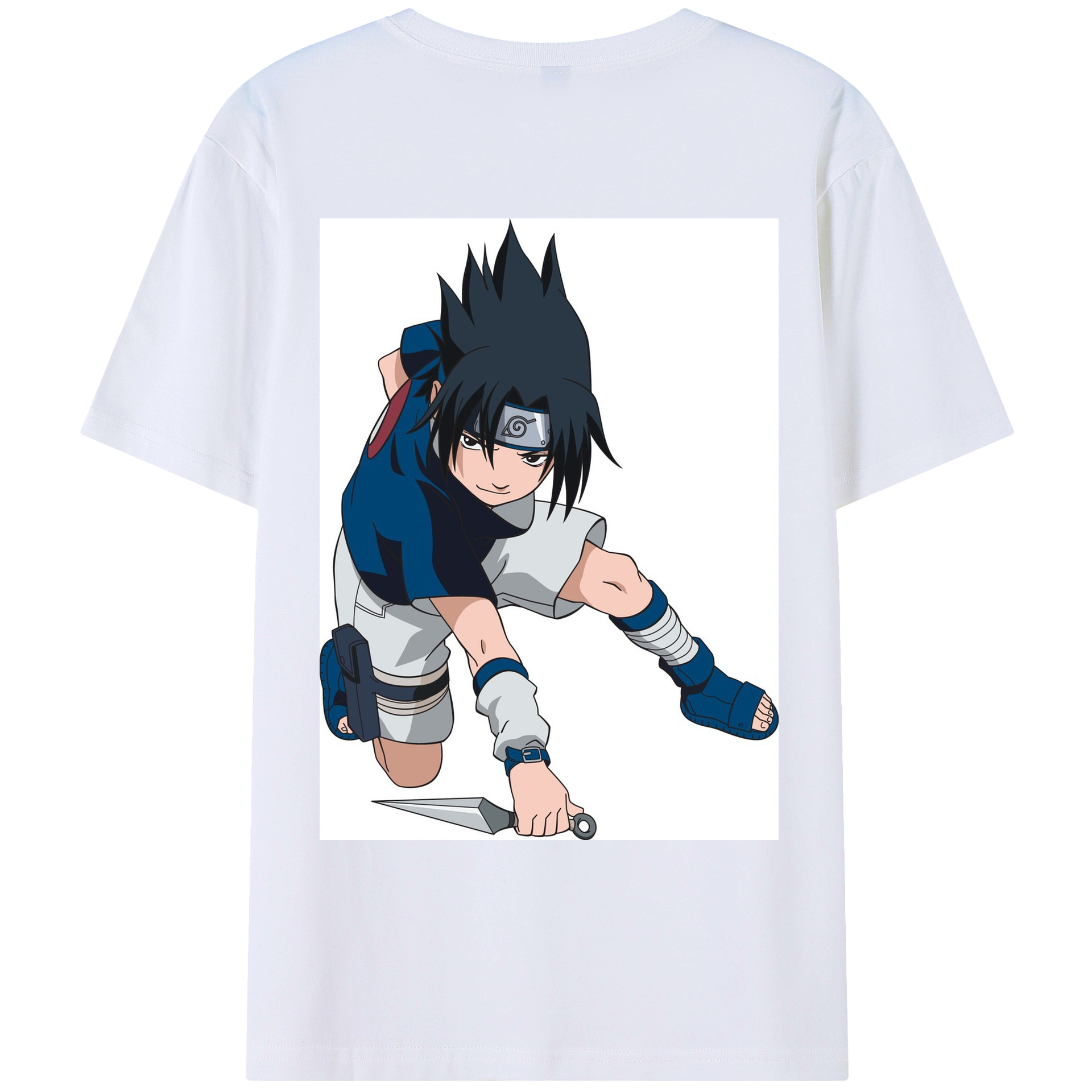 （画像用） NARUTO -ナルト- うちは サスケ Uchiha Sasuke 綿100％ メンズ半袖Tシャツ（バックプリント） 通気性