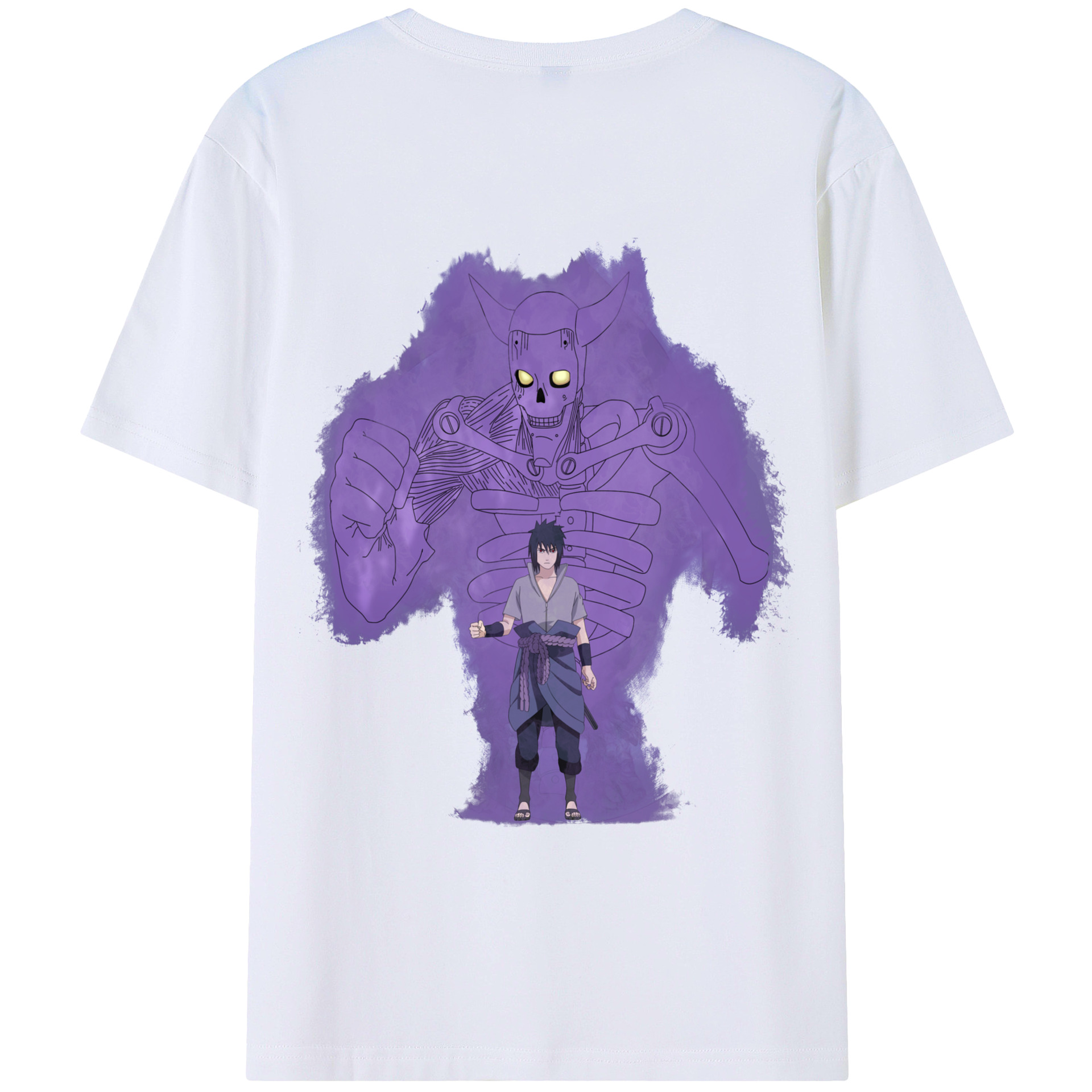 （画像用） NARUTO -ナルト- うちは サスケ Uchiha Sasuke 綿100％ メンズ半袖Tシャツ（バックプリント） 通気性