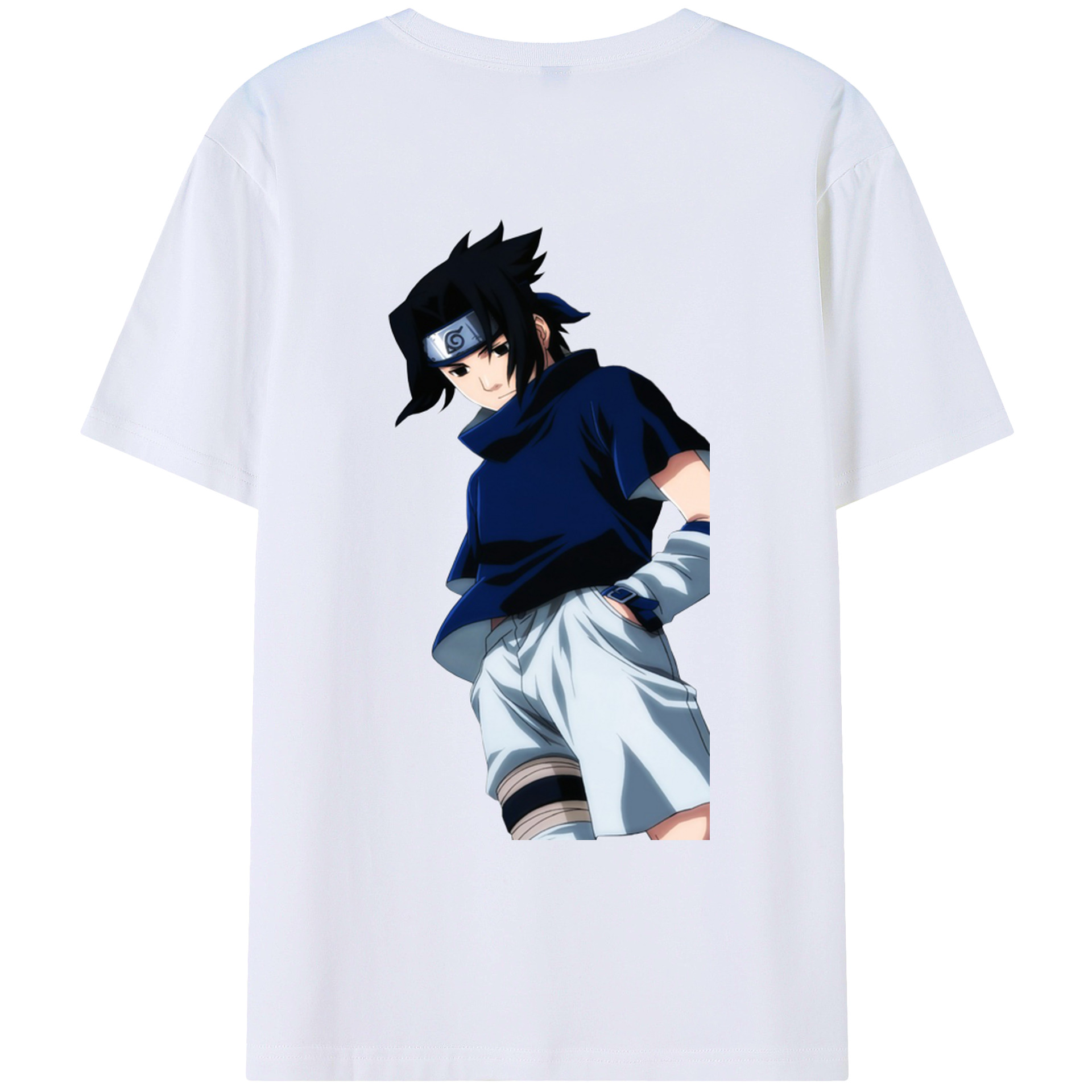 （画像用） NARUTO -ナルト- うちは サスケ Uchiha Sasuke 綿100％ メンズ半袖Tシャツ（バックプリント） 通気性