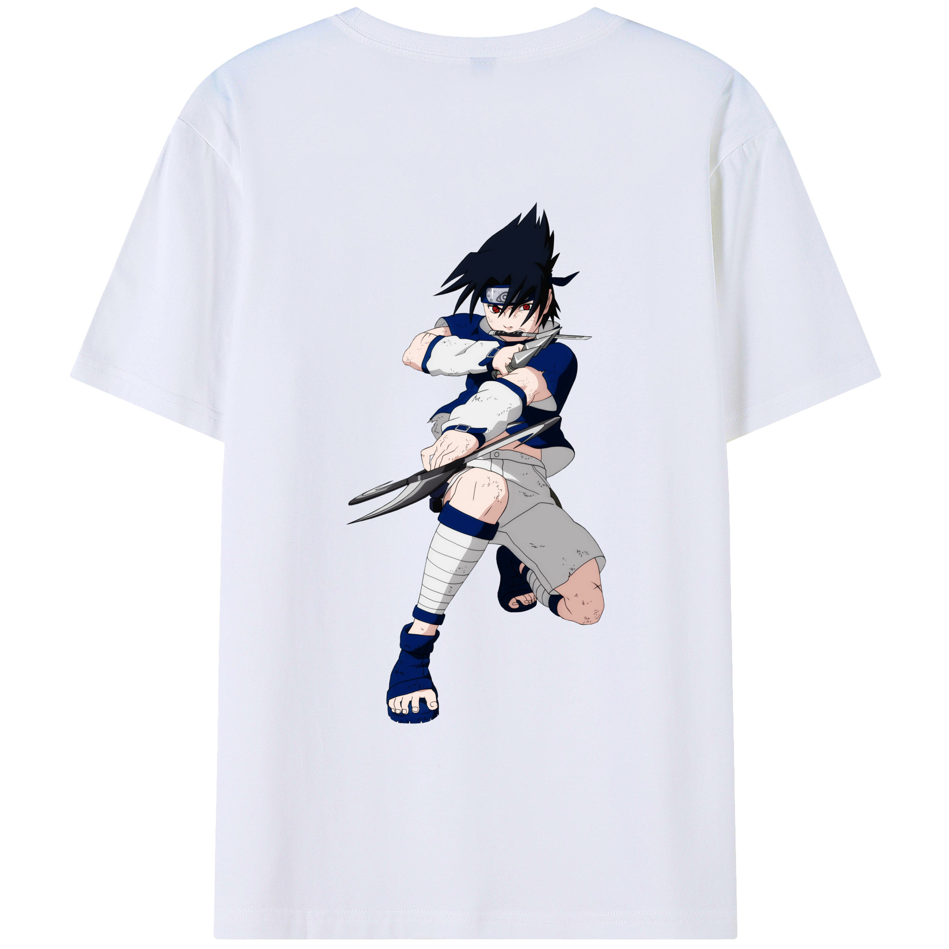 （画像用） NARUTO -ナルト- うちは サスケ Uchiha Sasuke 綿100％ メンズ半袖Tシャツ（バックプリント） 通気性